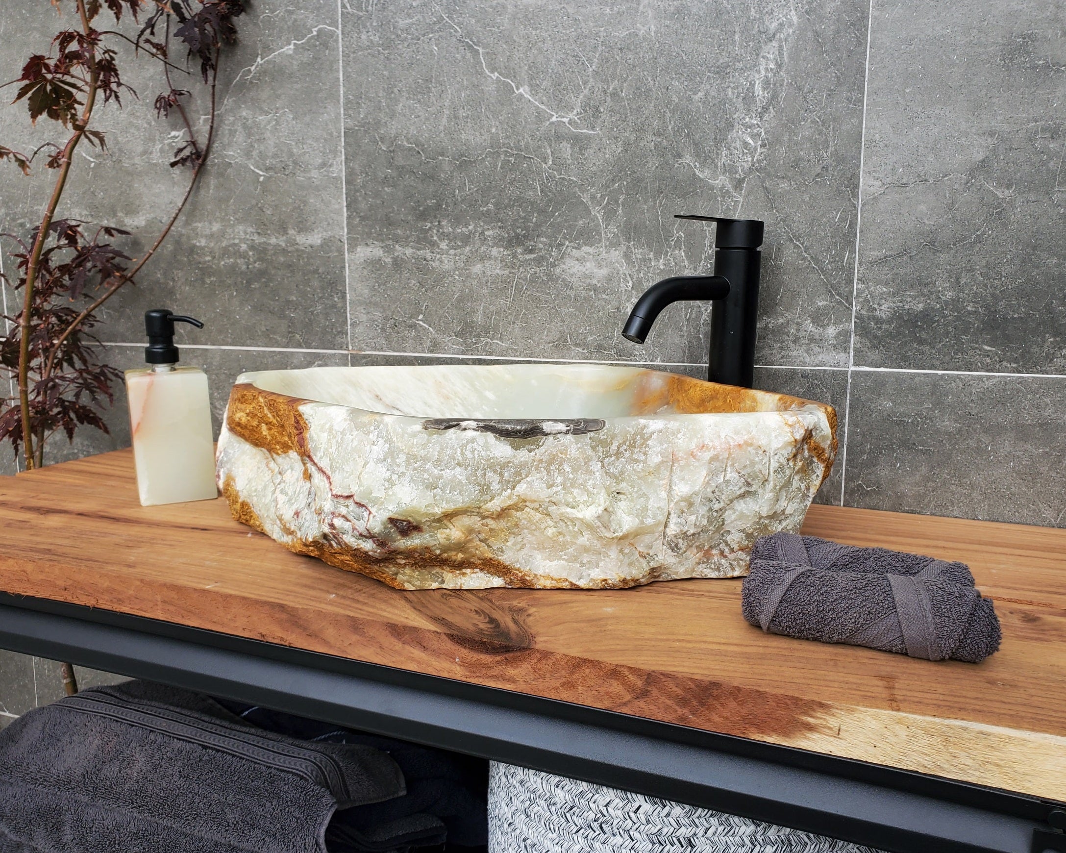 S30_28 Onyx Stone Vessel Bathroom Sink - 21 x 17 inch