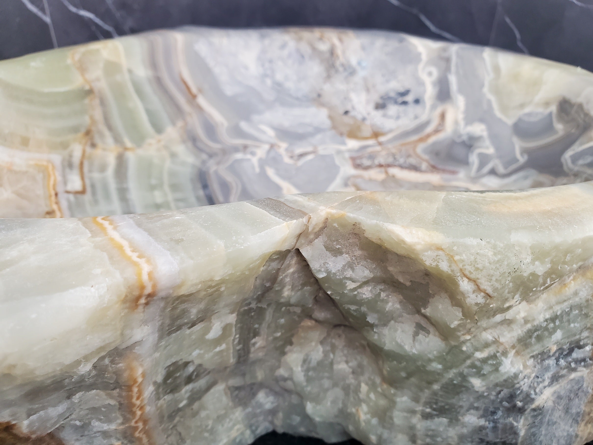 S25_11 Green Onyx Stone Vessel Bathroom Sink - 17.5 x 15 inch