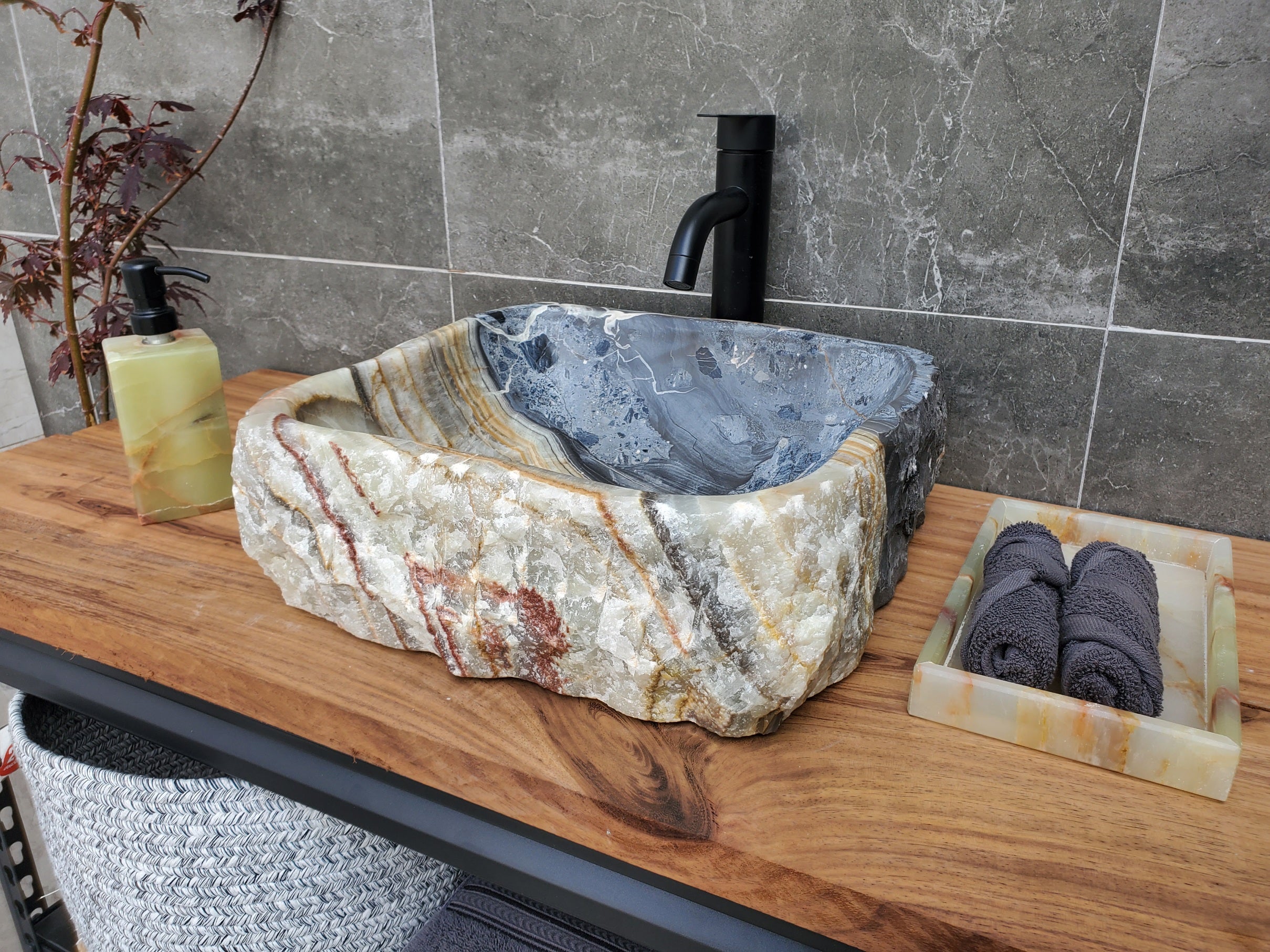 S30_24 Onyx Stone Vessel Bathroom Sink