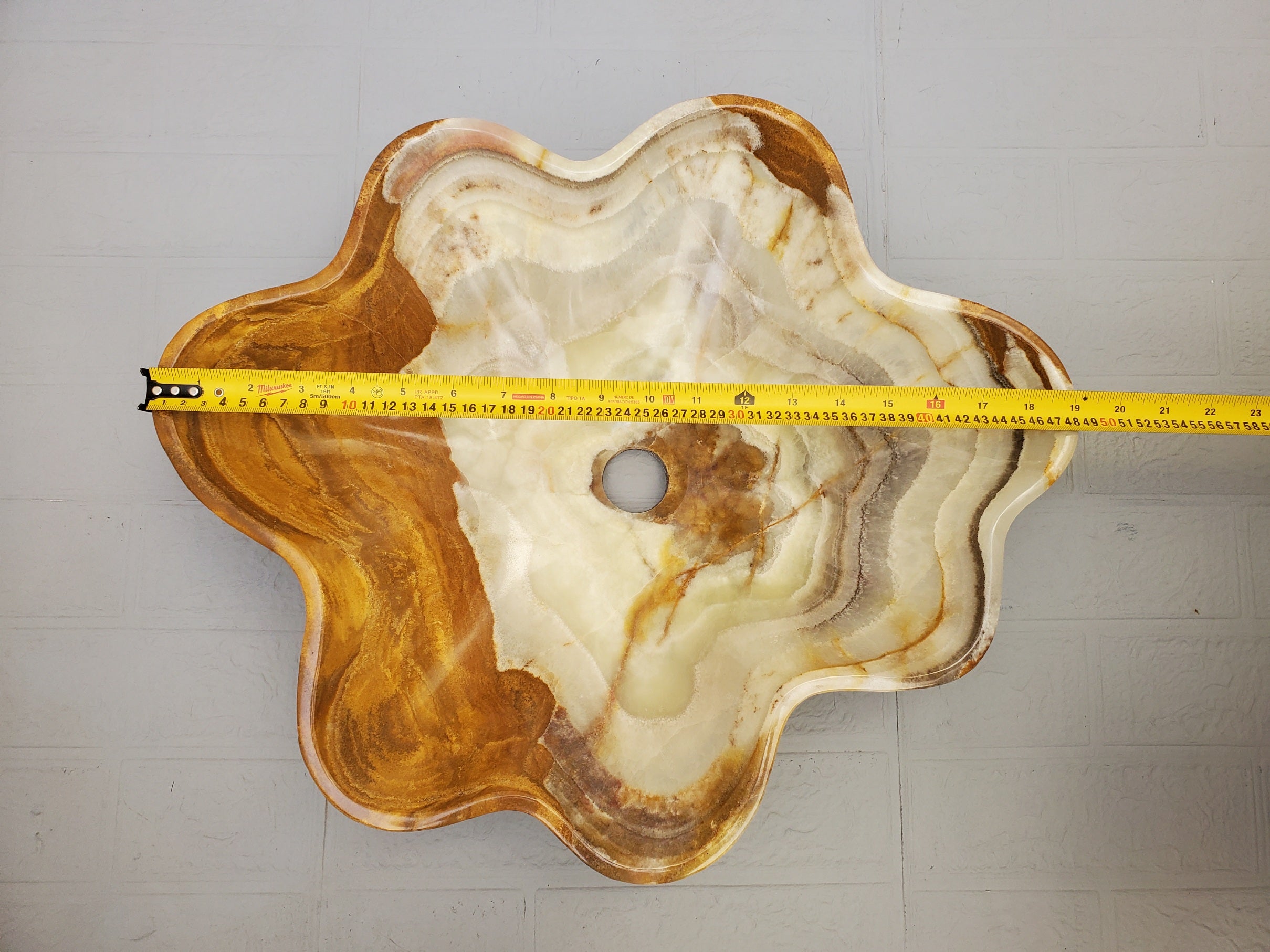 S23_12 Green and Brown Onyx Stone Vessel Bathroom Sink - 19 x 16 inch