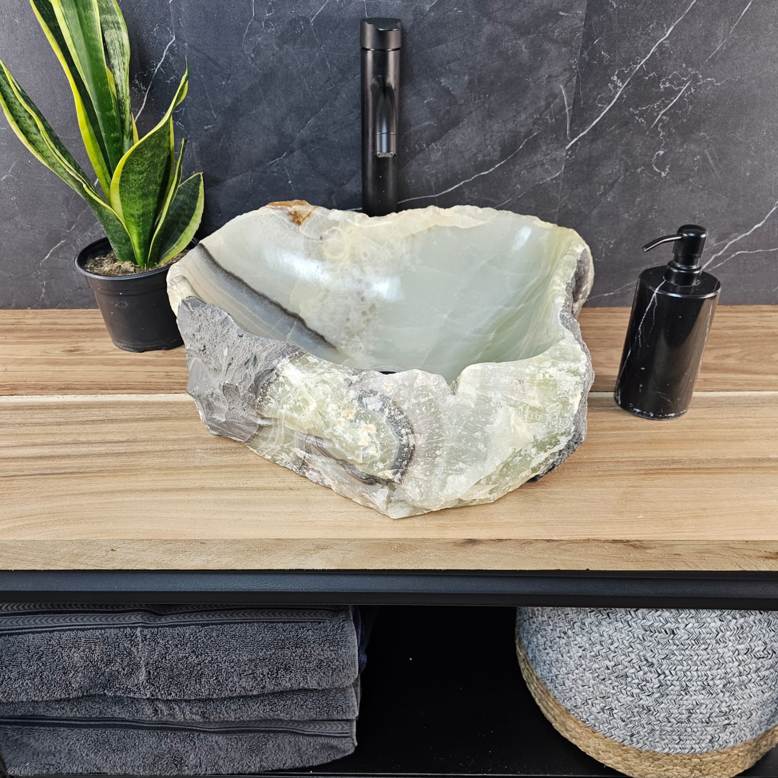 S29_03 Onyx Stone Vessel Bathroom Sink - 18 x 14.5 inch