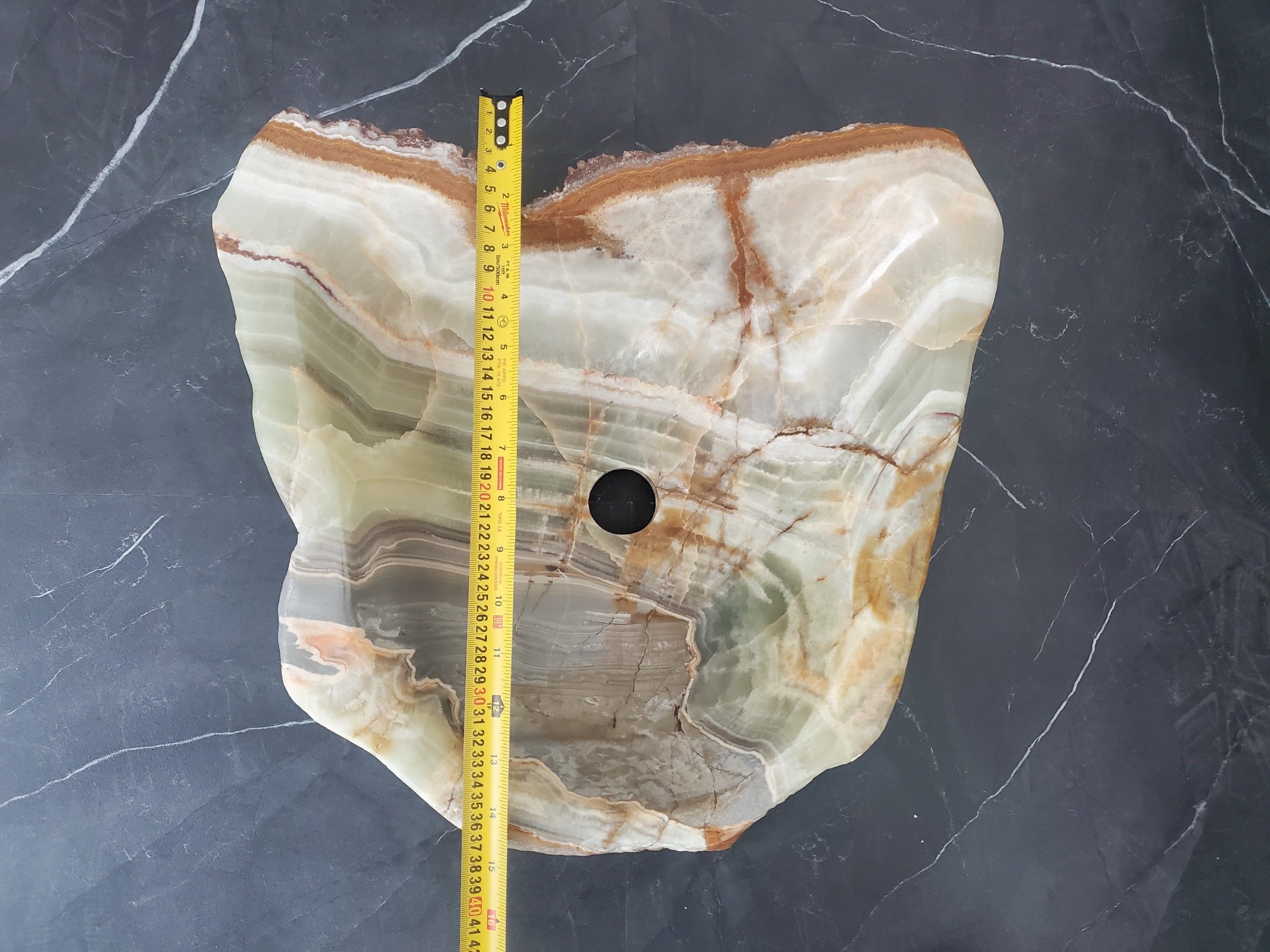 S25_08 Green Onyx Stone Vessel Bathroom Sink - 16 x 14.5 inch