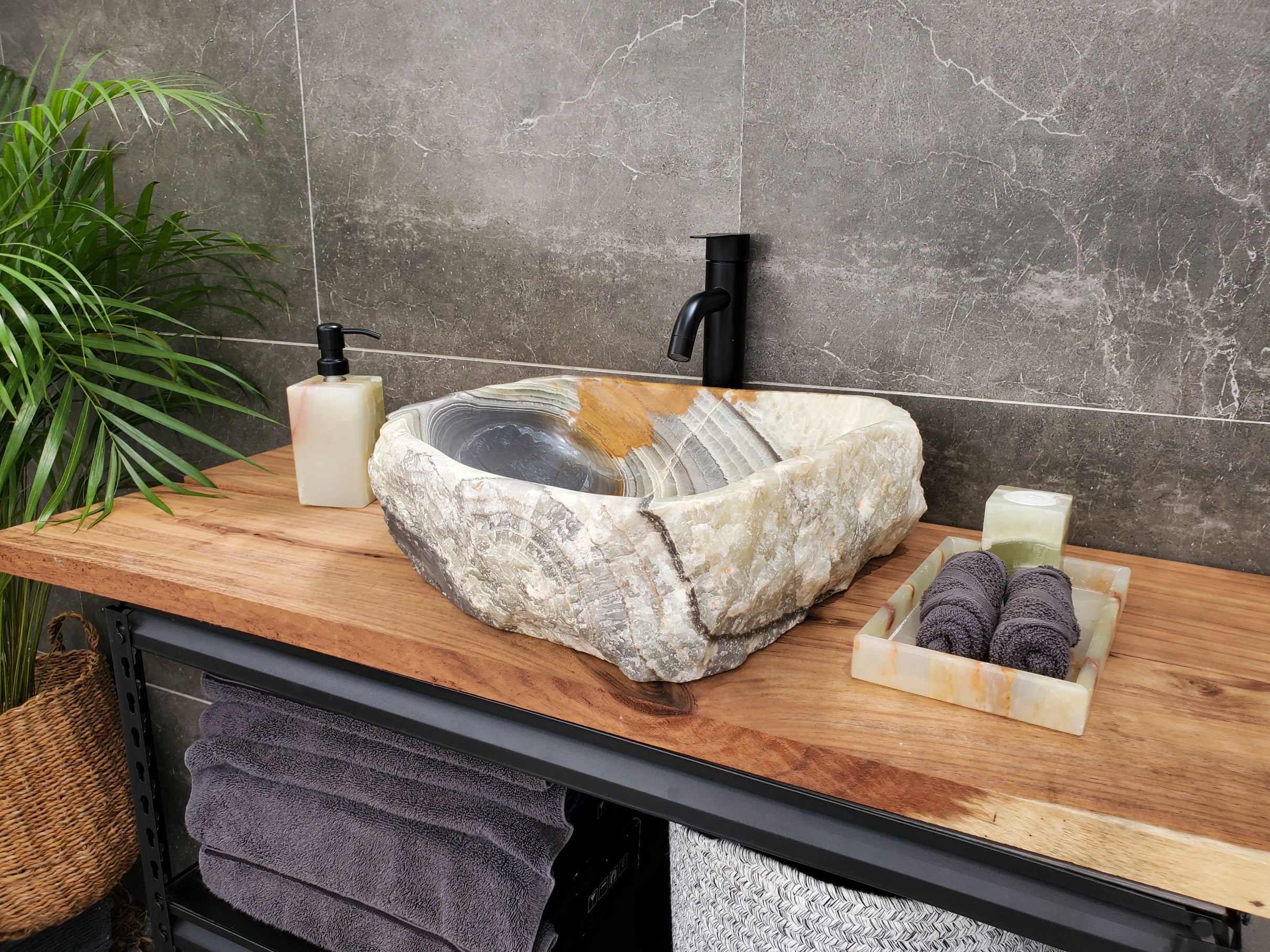 S30_34 Onyx Stone Vessel Bathroom Sink