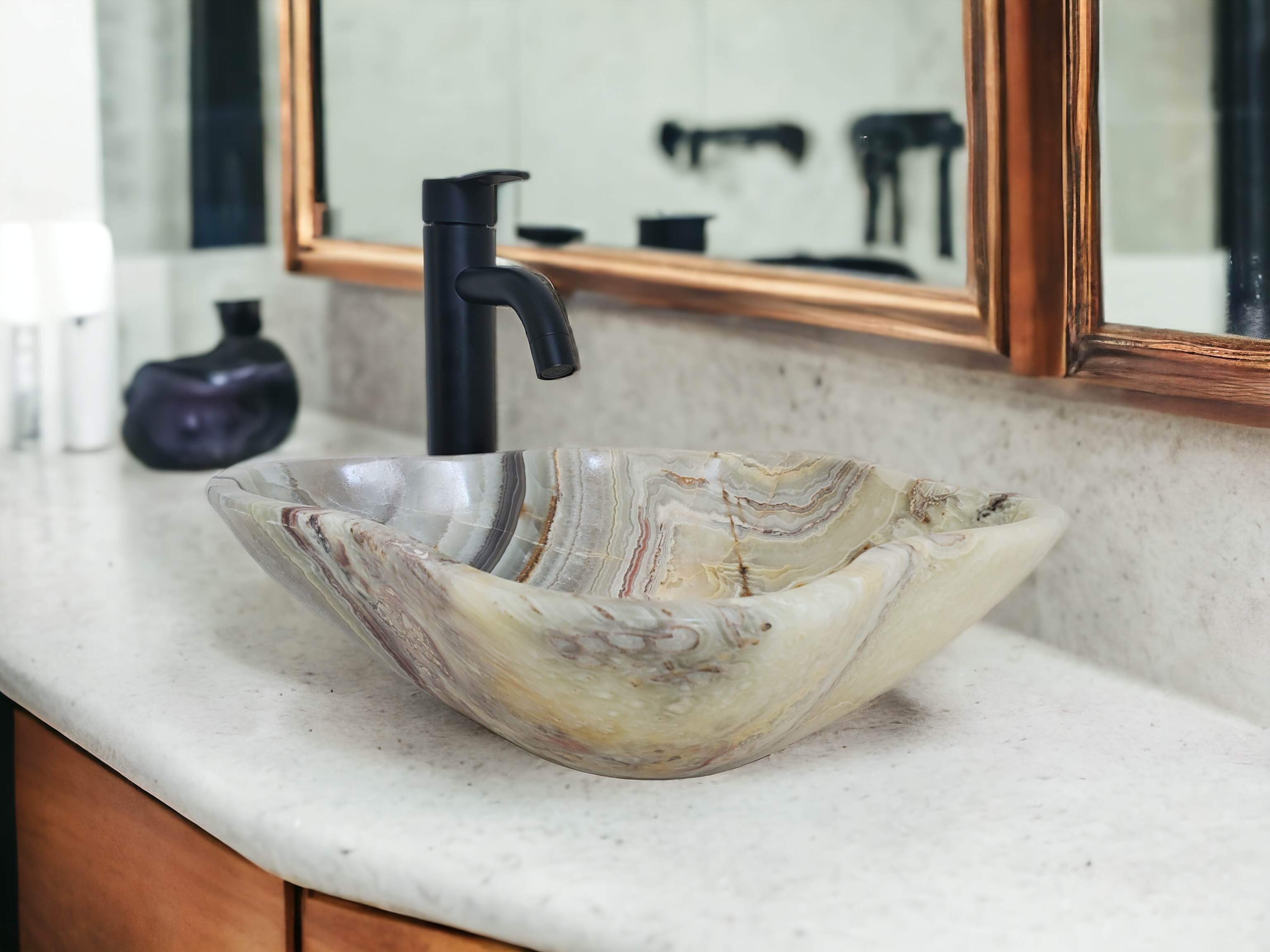 S21_05 Onyx Stone Vessel Bathroom Sink - 17.5 x 13.5 inch