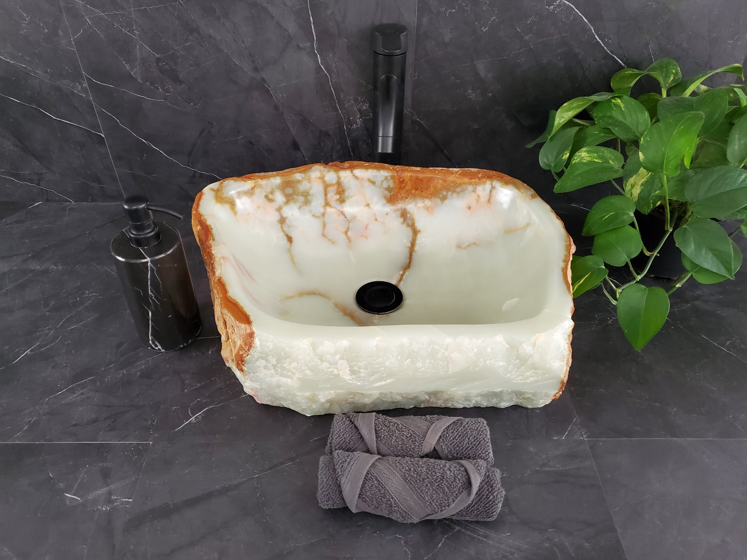 S25_25 Onyx Stone Vessel Bathroom Sink