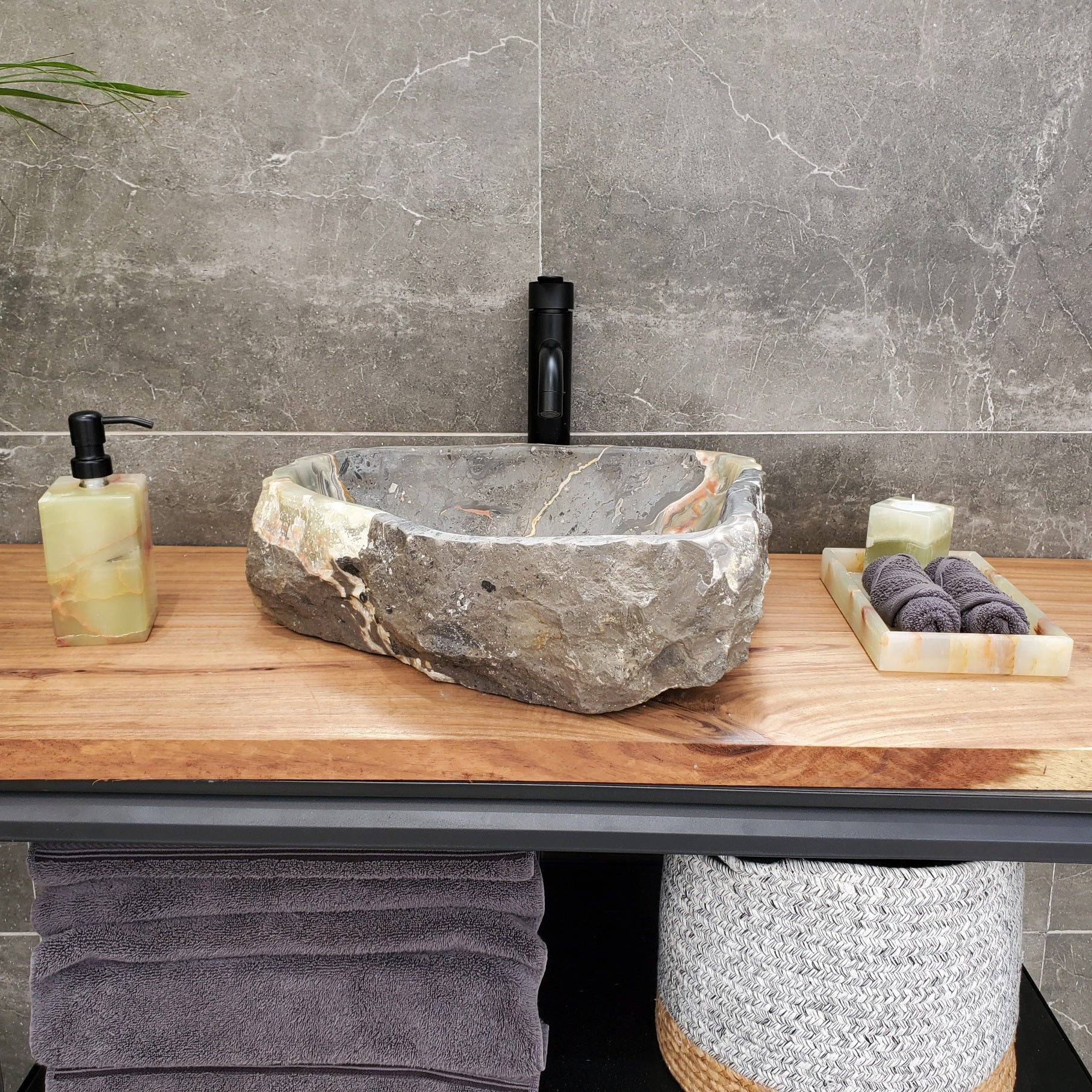 S30_38 Onyx Stone Vessel Bathroom Sink