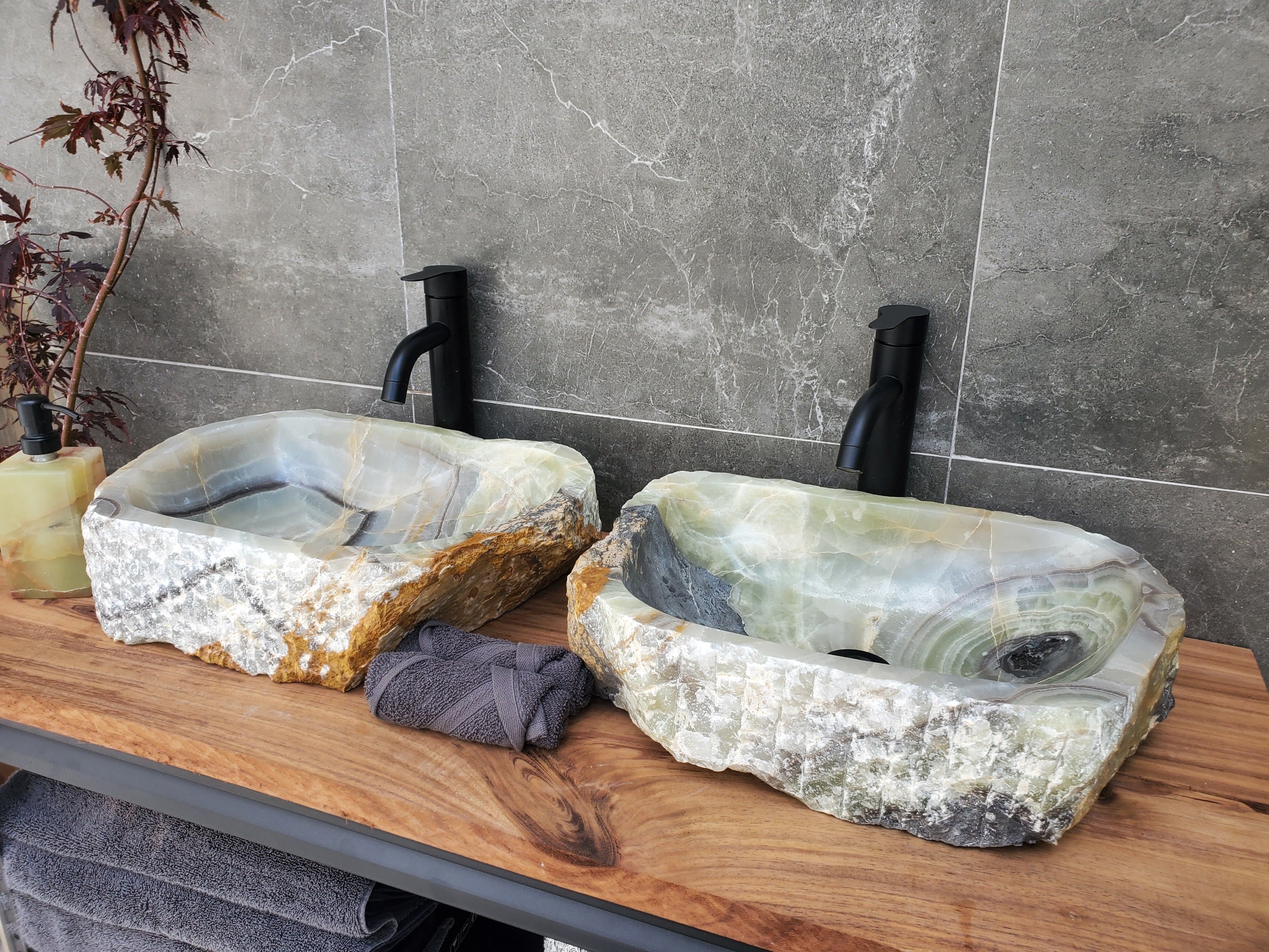 SET1053 Onyx Stone Vessel Bathroom Sink (Set of Two)