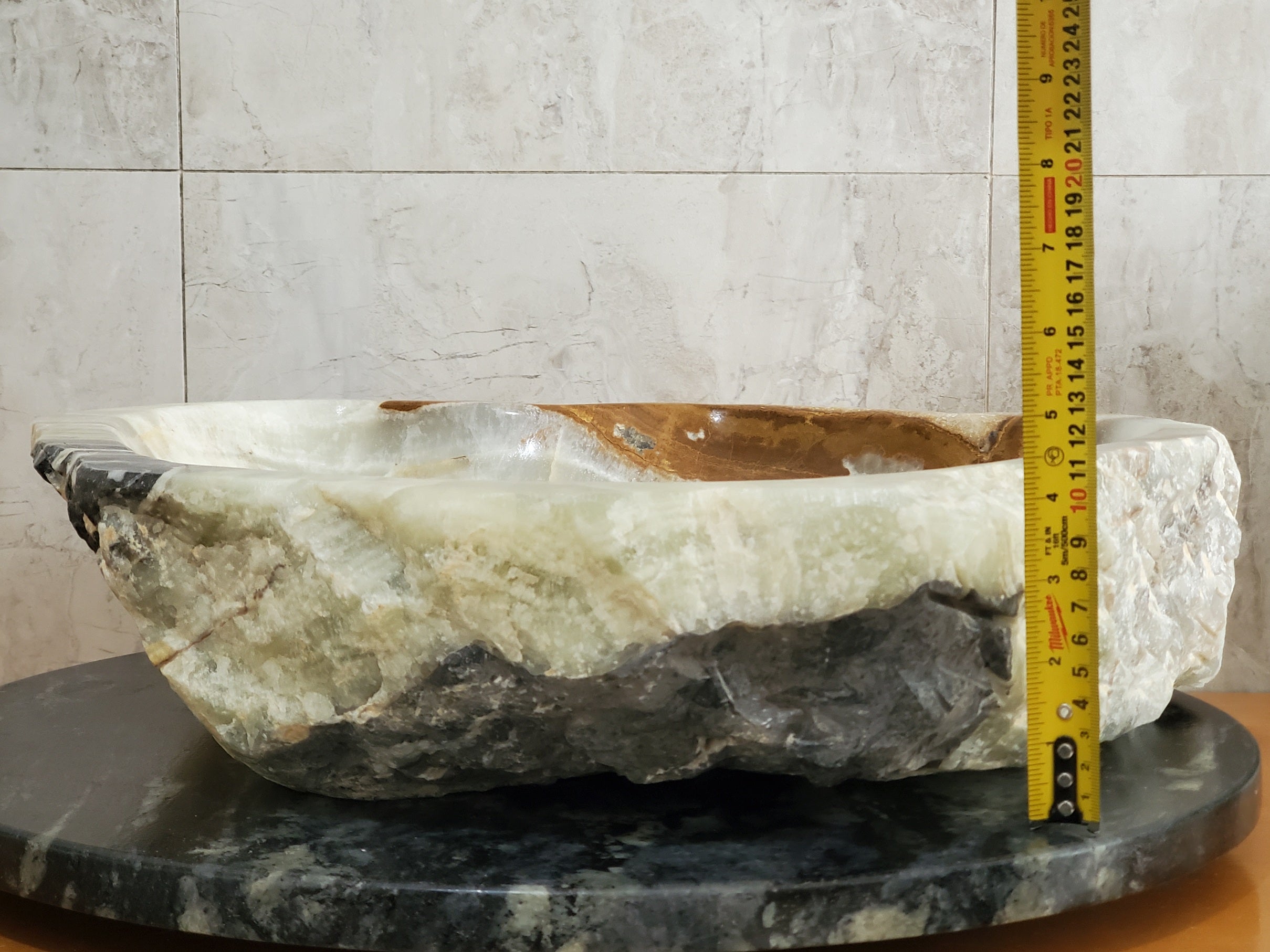 S23_24 Green and Grey Onyx Stone Vessel Bathroom Sink