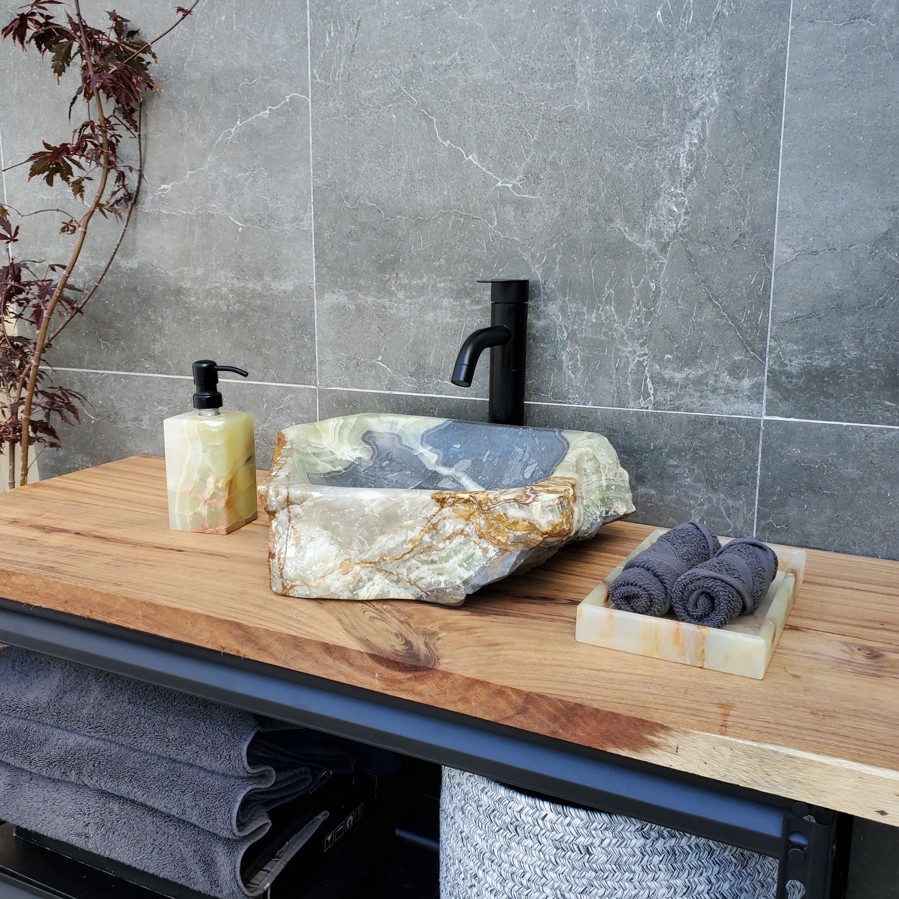 S30_19 Onyx Stone Vessel Bathroom Sink