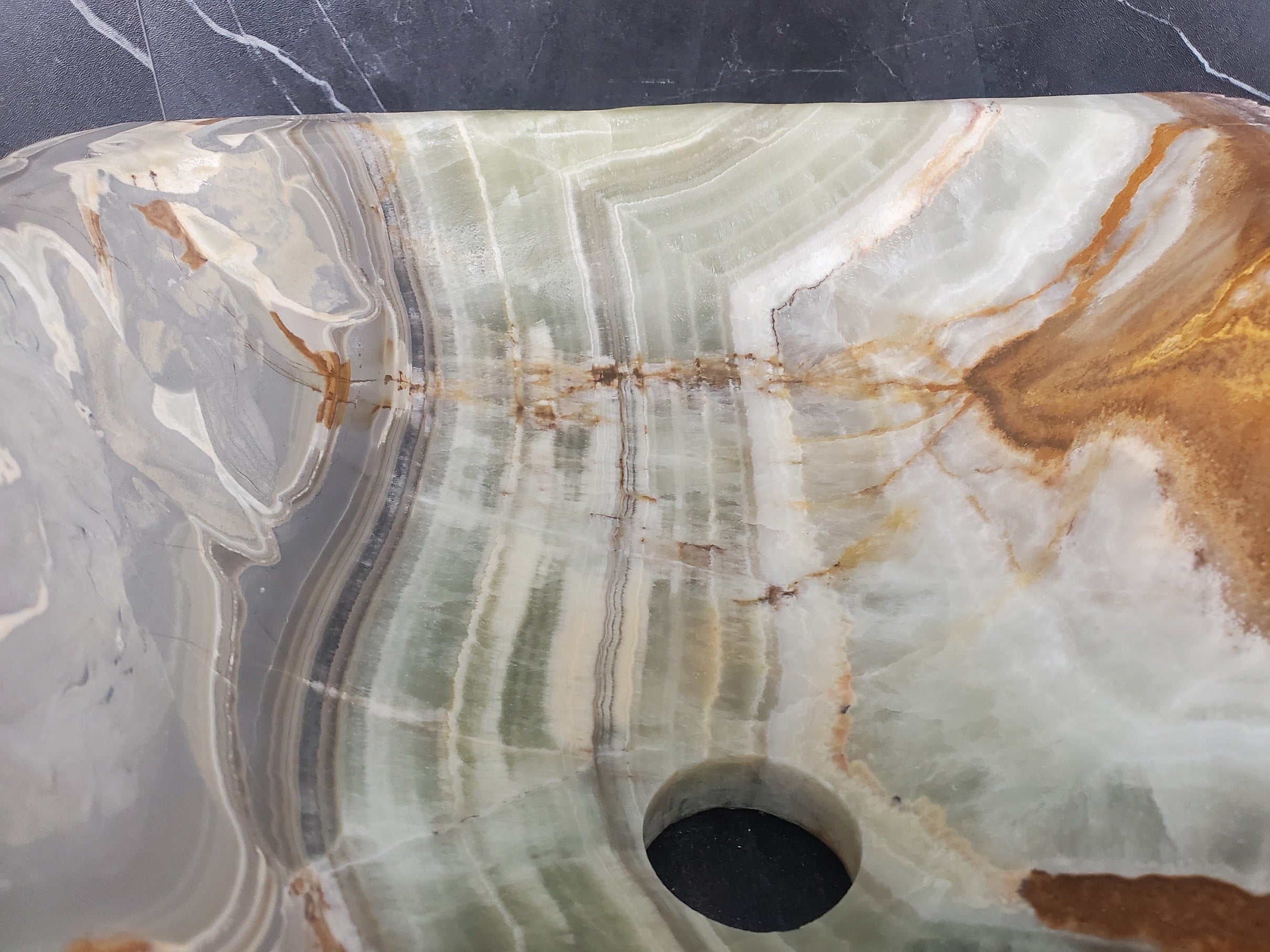 S25_09 Green Onyx Stone Vessel Bathroom Sink