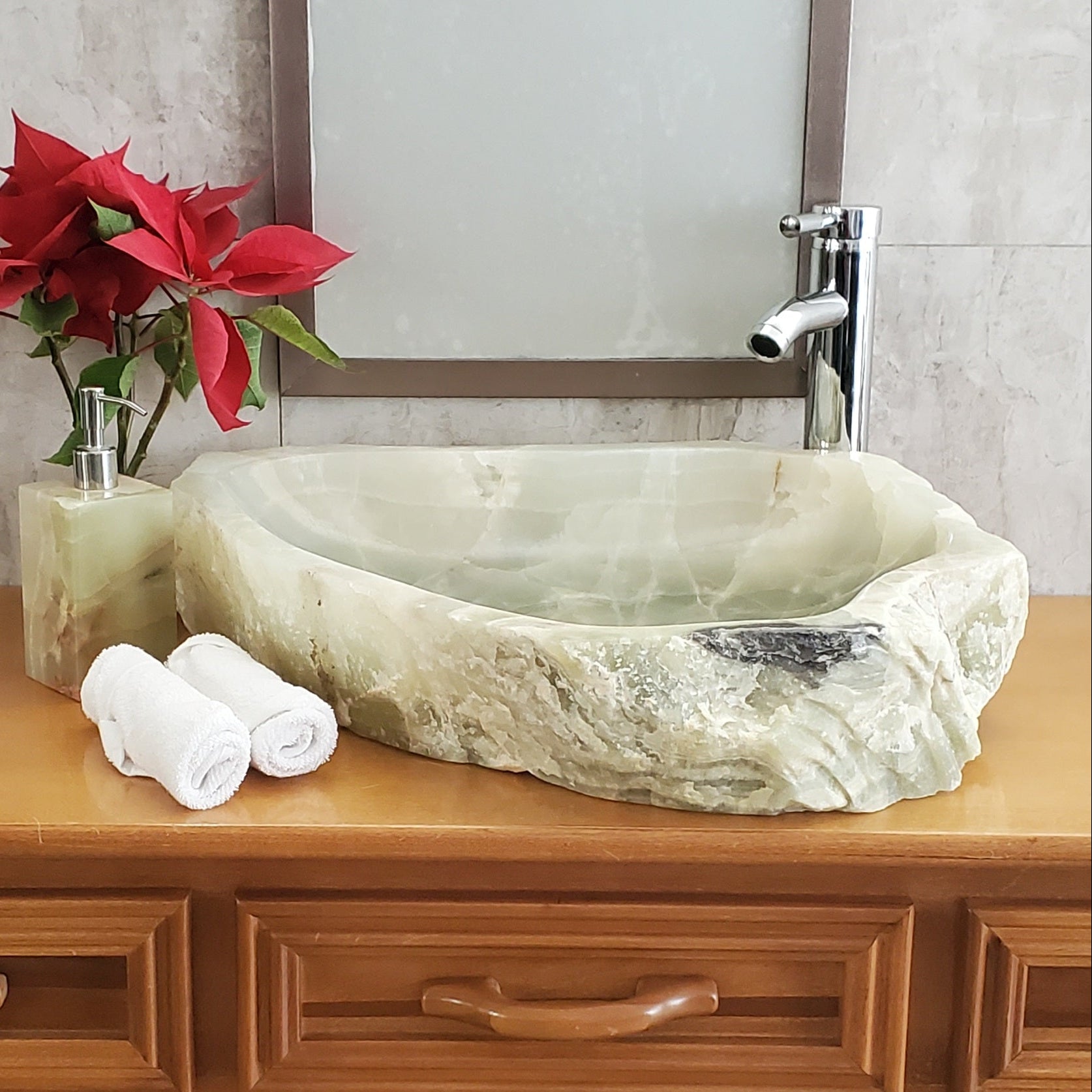S23_32 Onyx Stone Vessel Bathroom Sink - 23 x 18 inch