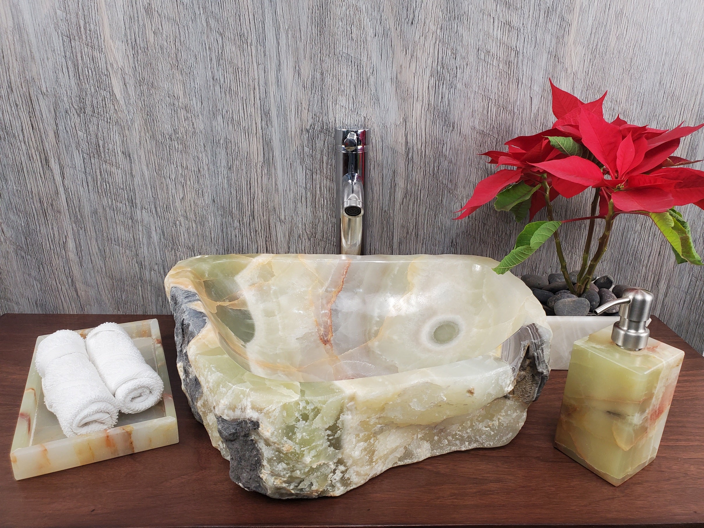 S24_13 Green Onyx Stone Vessel Bathroom Sink - 17.5 x 13.5 inch