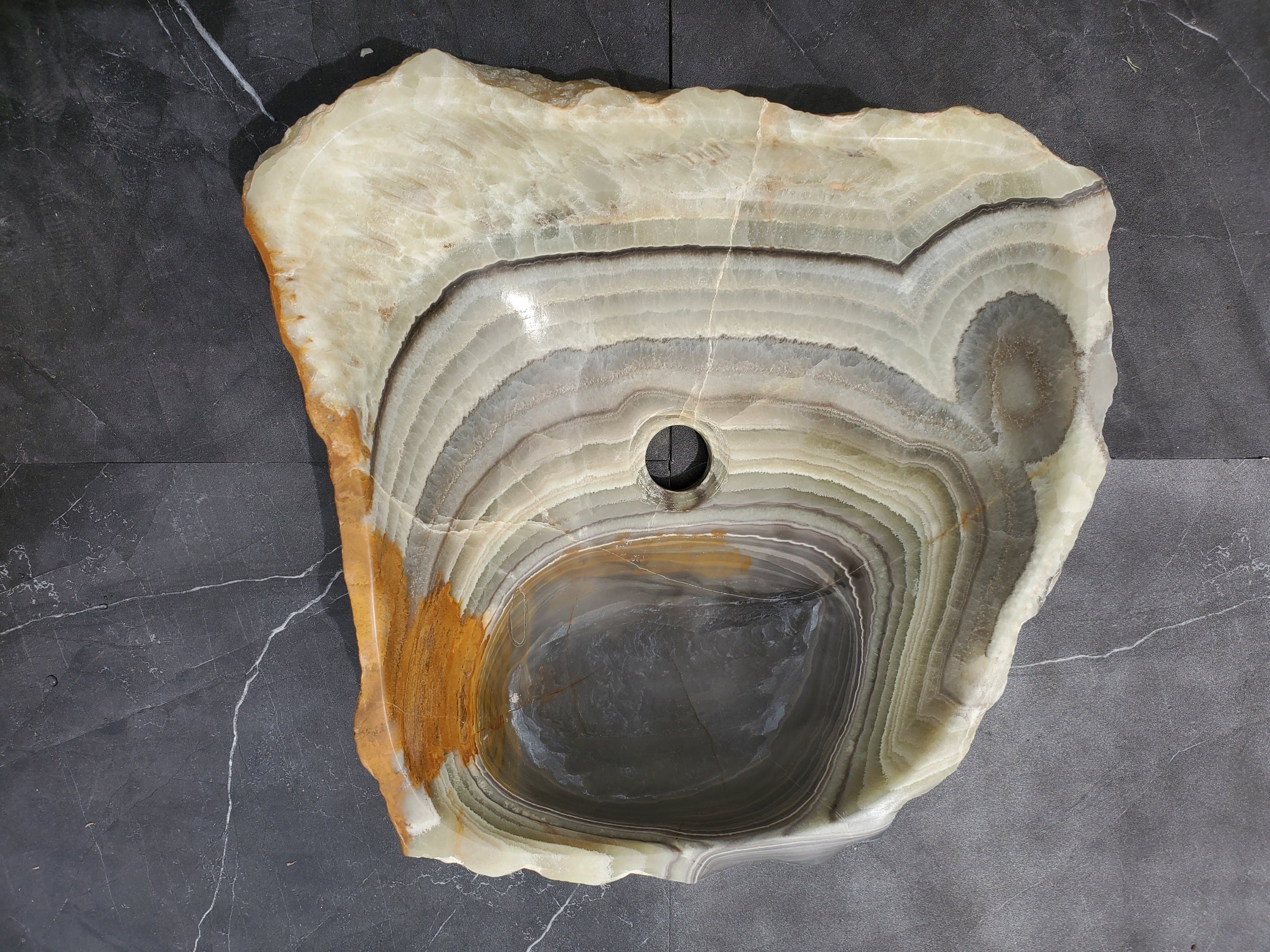 S30_34 Onyx Stone Vessel Bathroom Sink - 17.5 x 16.5 inch