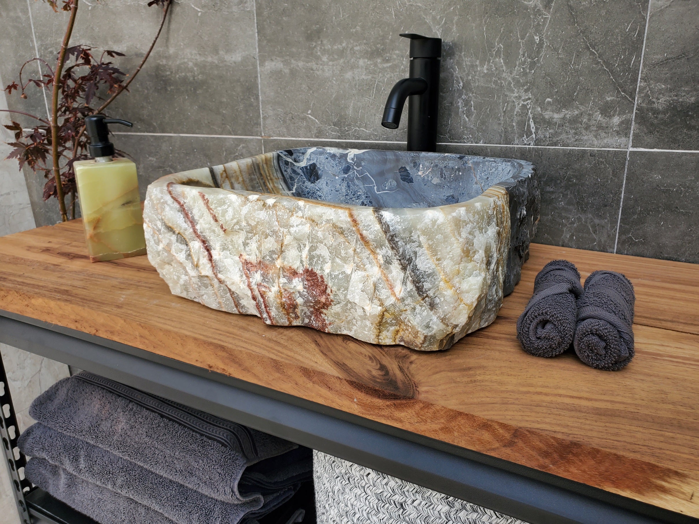 S30_24 Onyx Stone Vessel Bathroom Sink