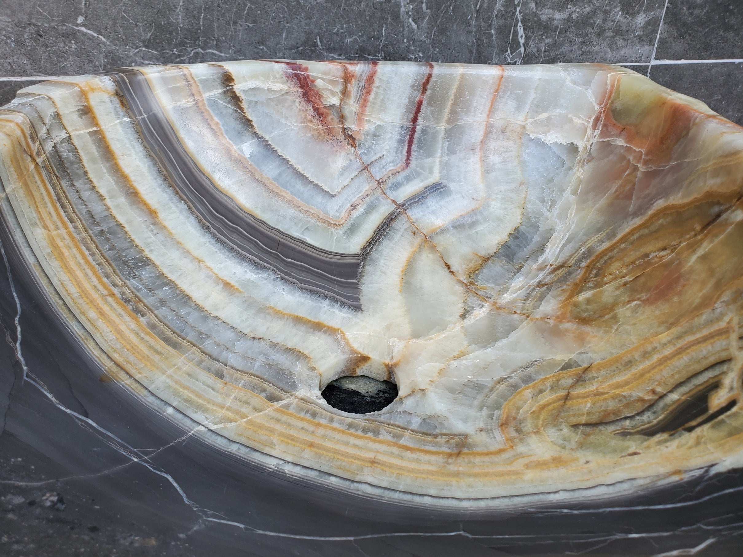S30_25 Onyx Stone Vessel Bathroom Sink - 15 x 15 inch