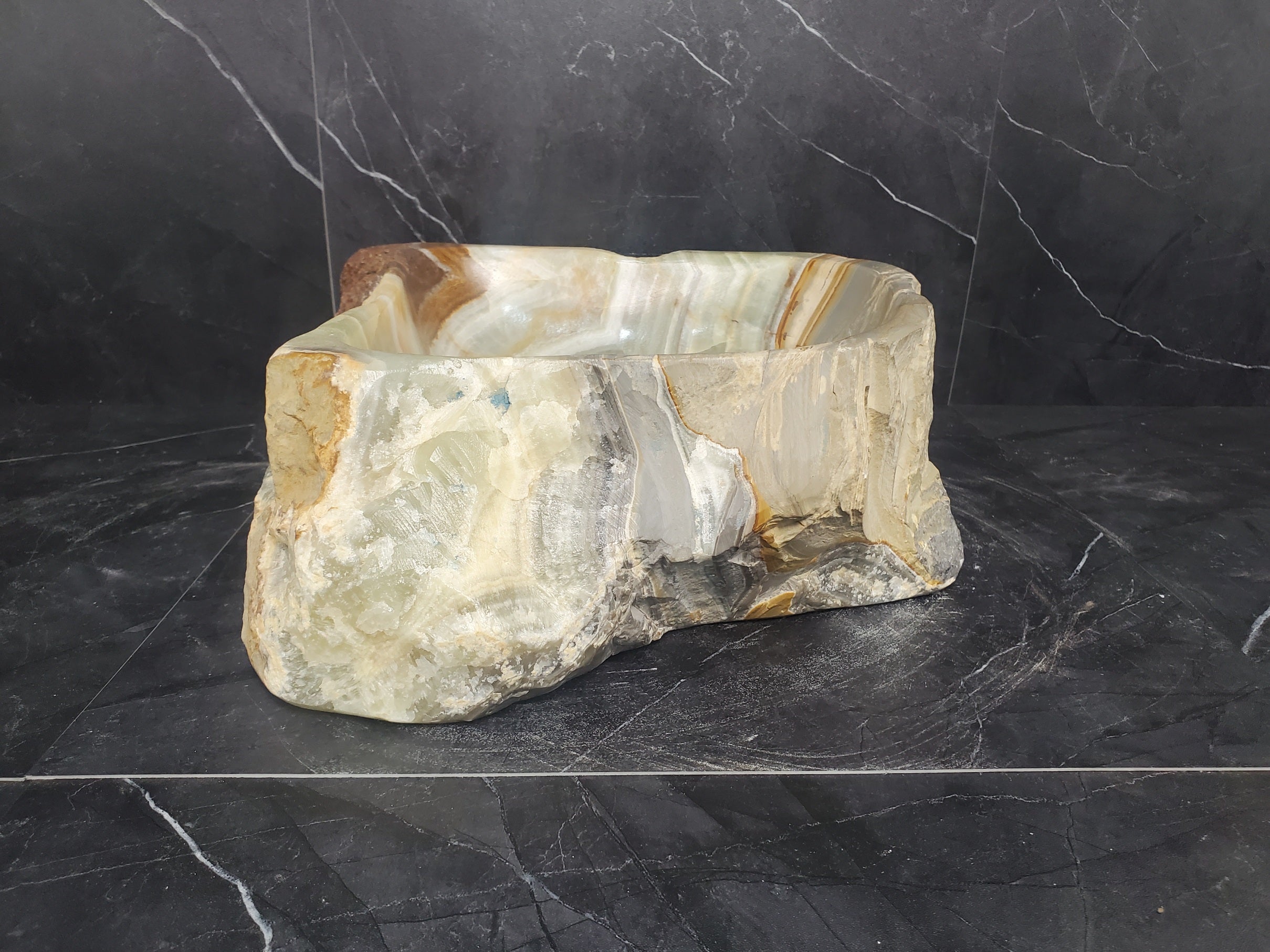 S25_13 Green Onyx Stone Vessel Bathroom Sink