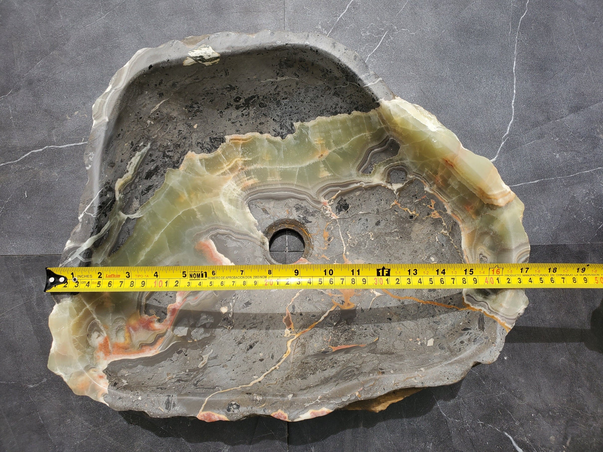 S30_38 Onyx Stone Vessel Bathroom Sink - 17 x 14.5 inch
