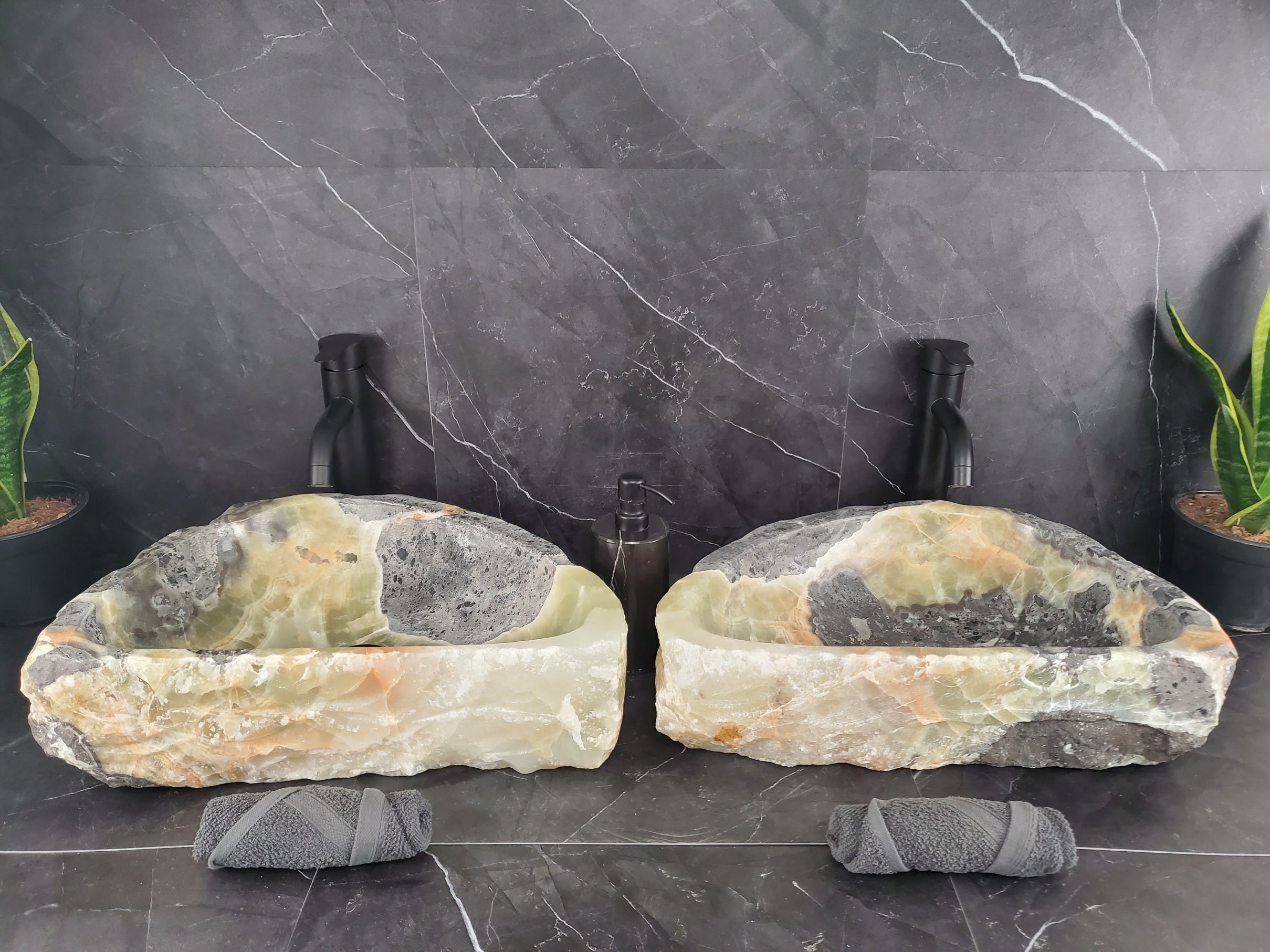 SET1019 Onyx Stone Vessel Bathroom Sink (Set of Two)