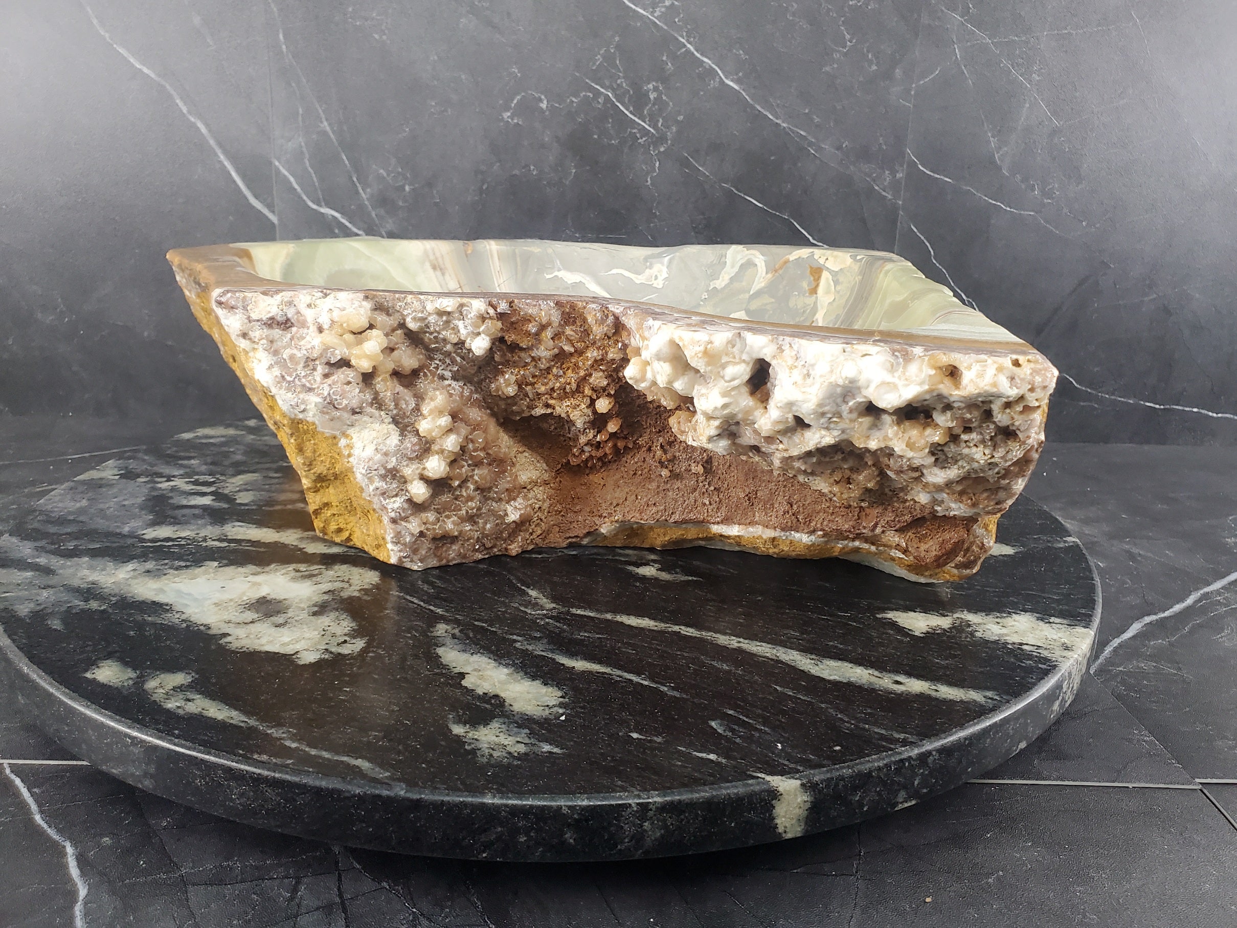 S25_09 Green Onyx Stone Vessel Bathroom Sink - 15.5 x 14 inch