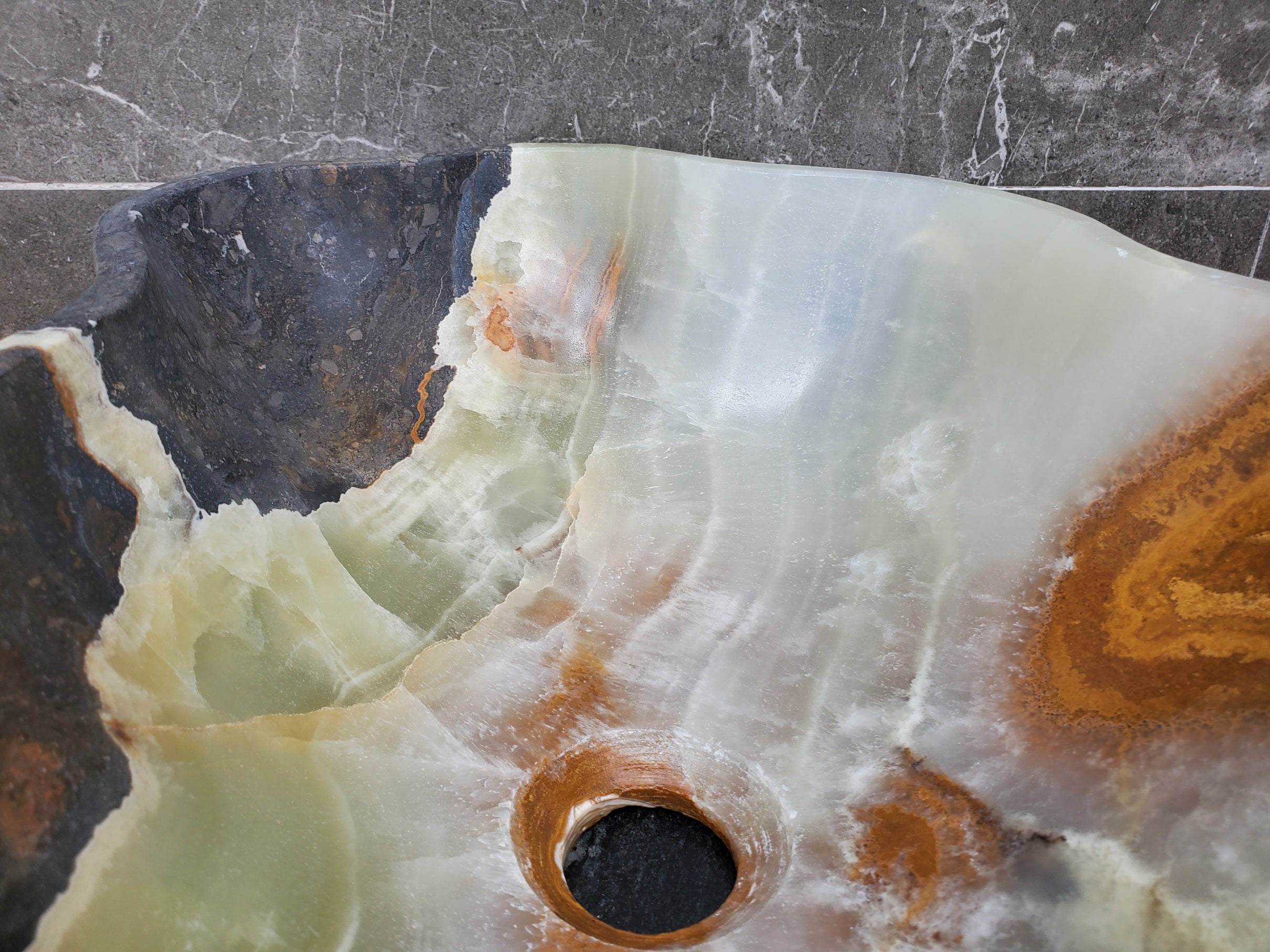 S30_17 Onyx Stone Vessel Bathroom Sink - 17 x 12 inch