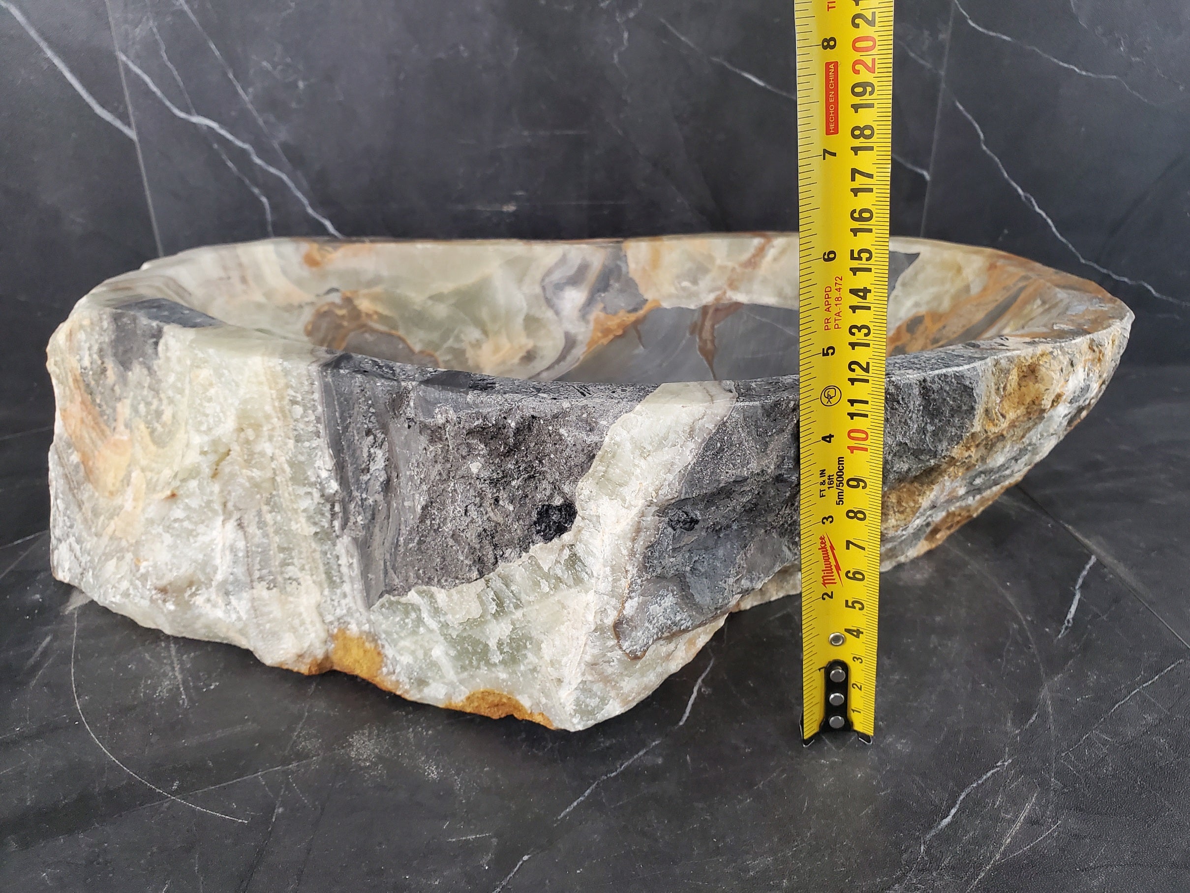 S25_19 Onyx Stone Vessel Bathroom Sink - 17 x 11 inch