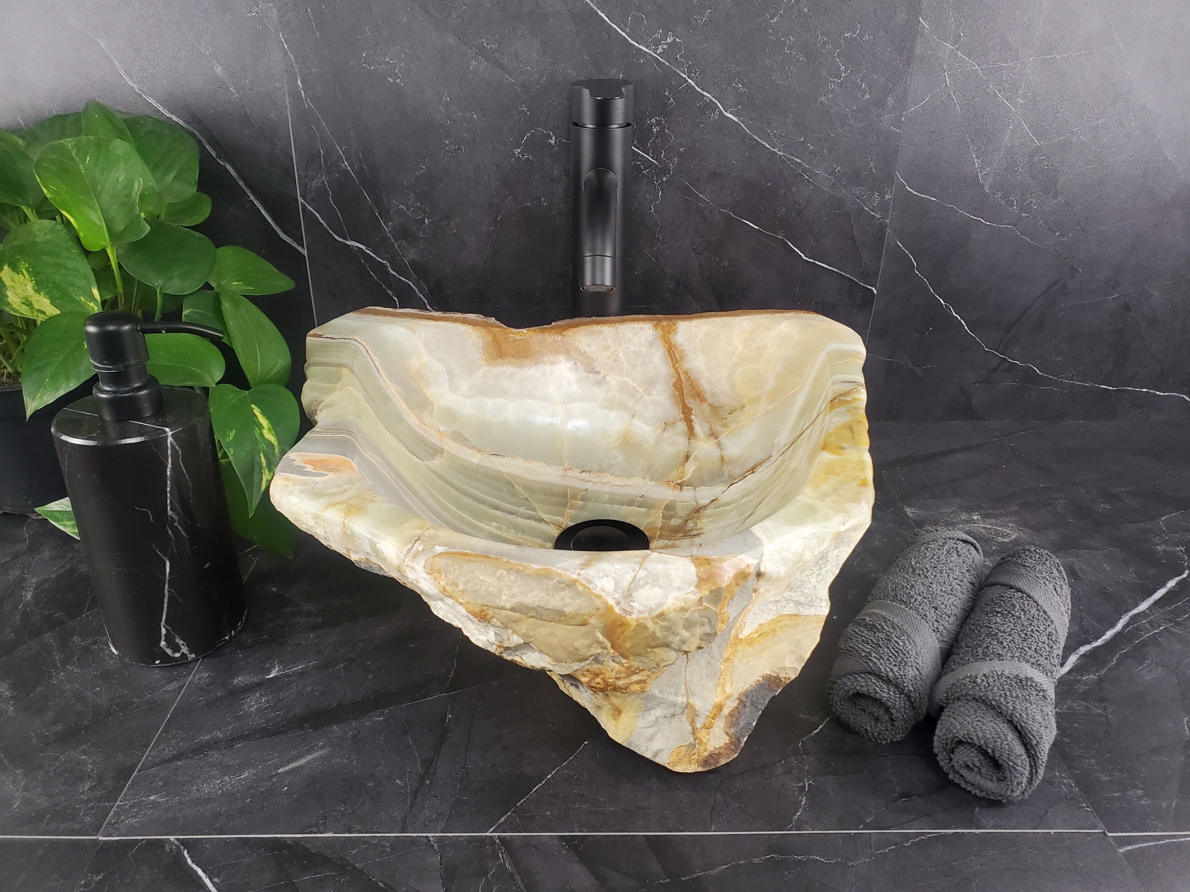 S25_08 Green Onyx Stone Vessel Bathroom Sink