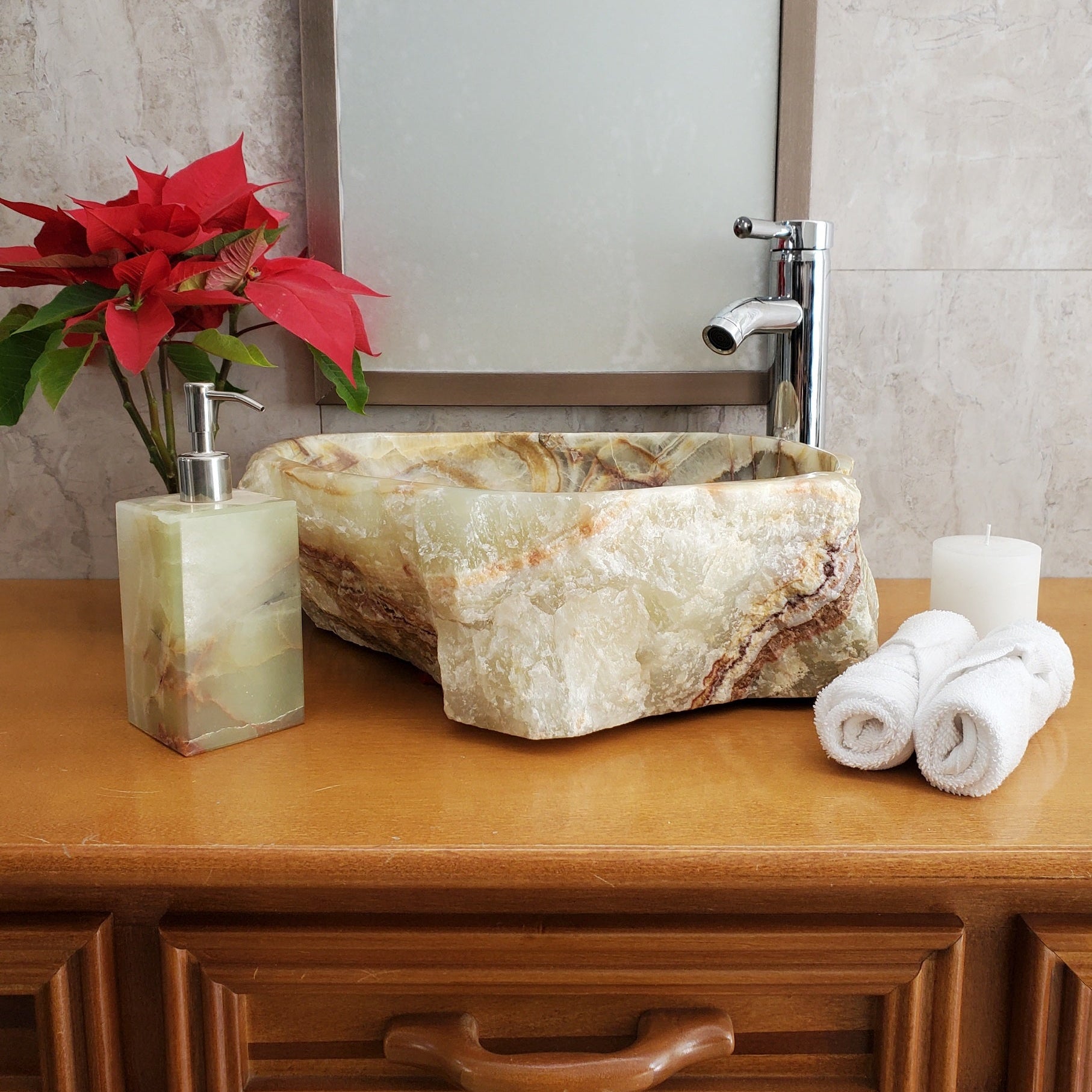 S23_28 Onyx Stone Vessel Bathroom Sink