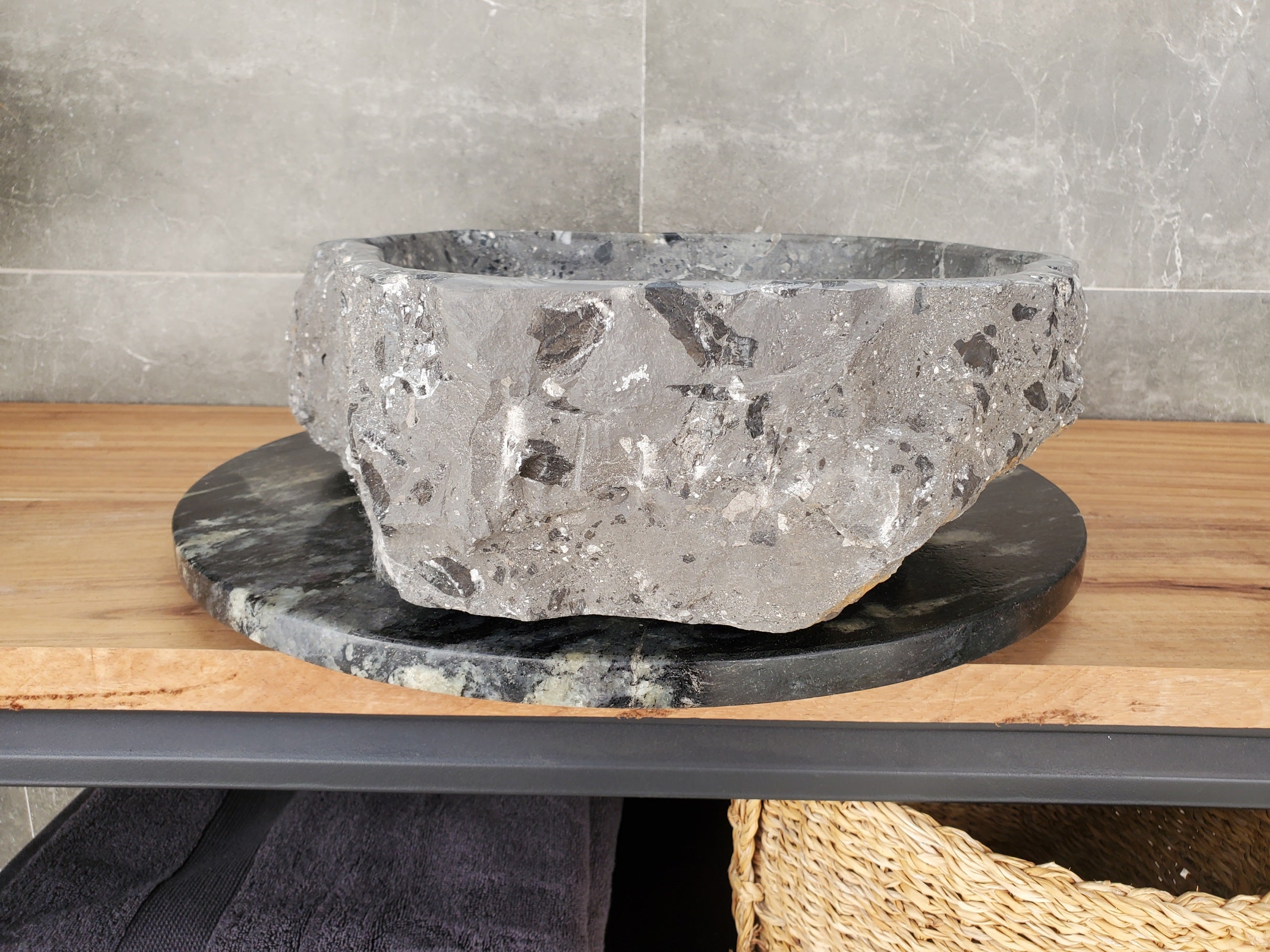 S33_04 Onyx and Slate Stone Vessel Bathroom Sink - 19 x 16 inch