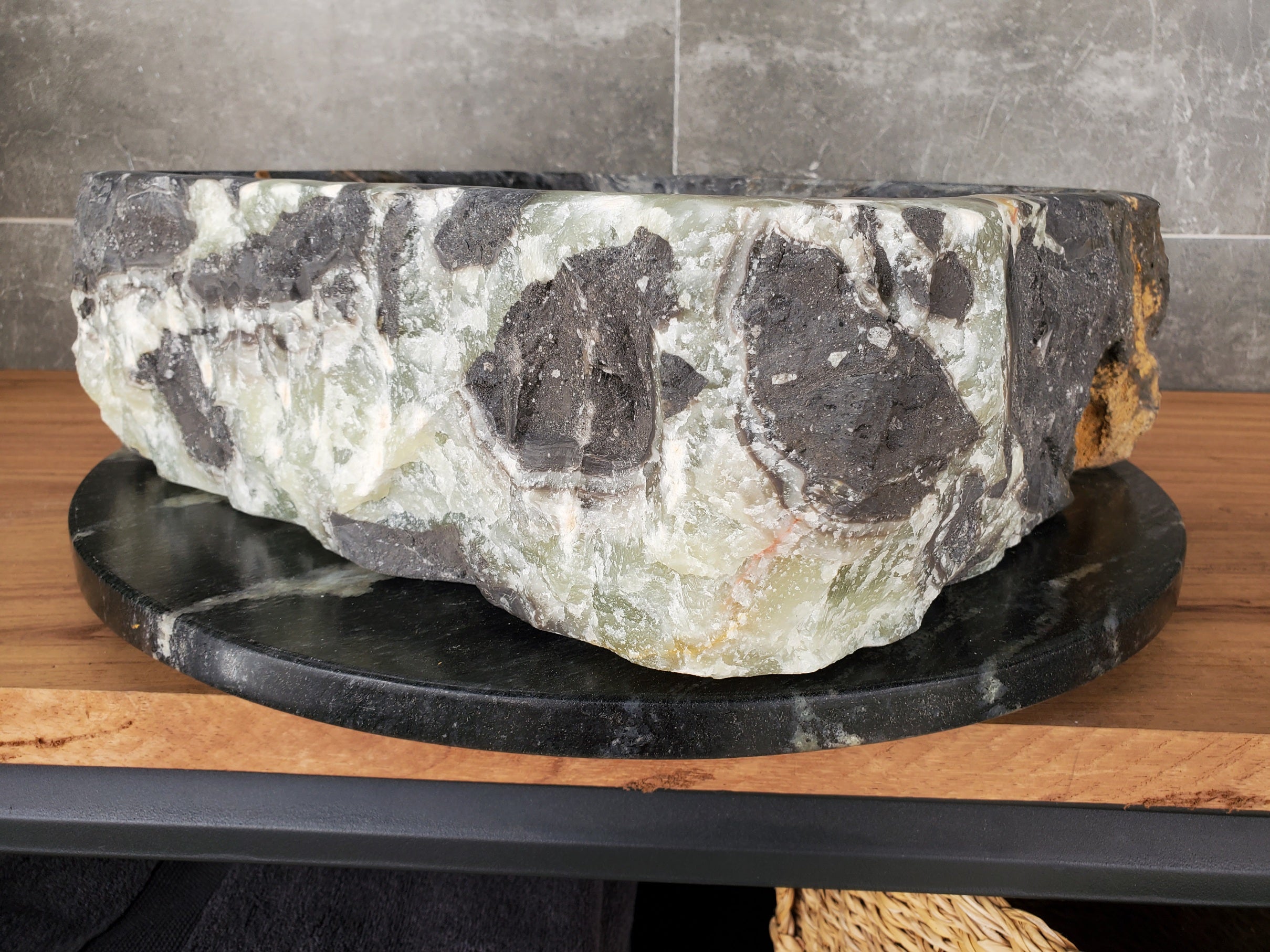 S33_02 Onyx and Slate Stone Vessel Bathroom Sink - 15.5 x 15 inch