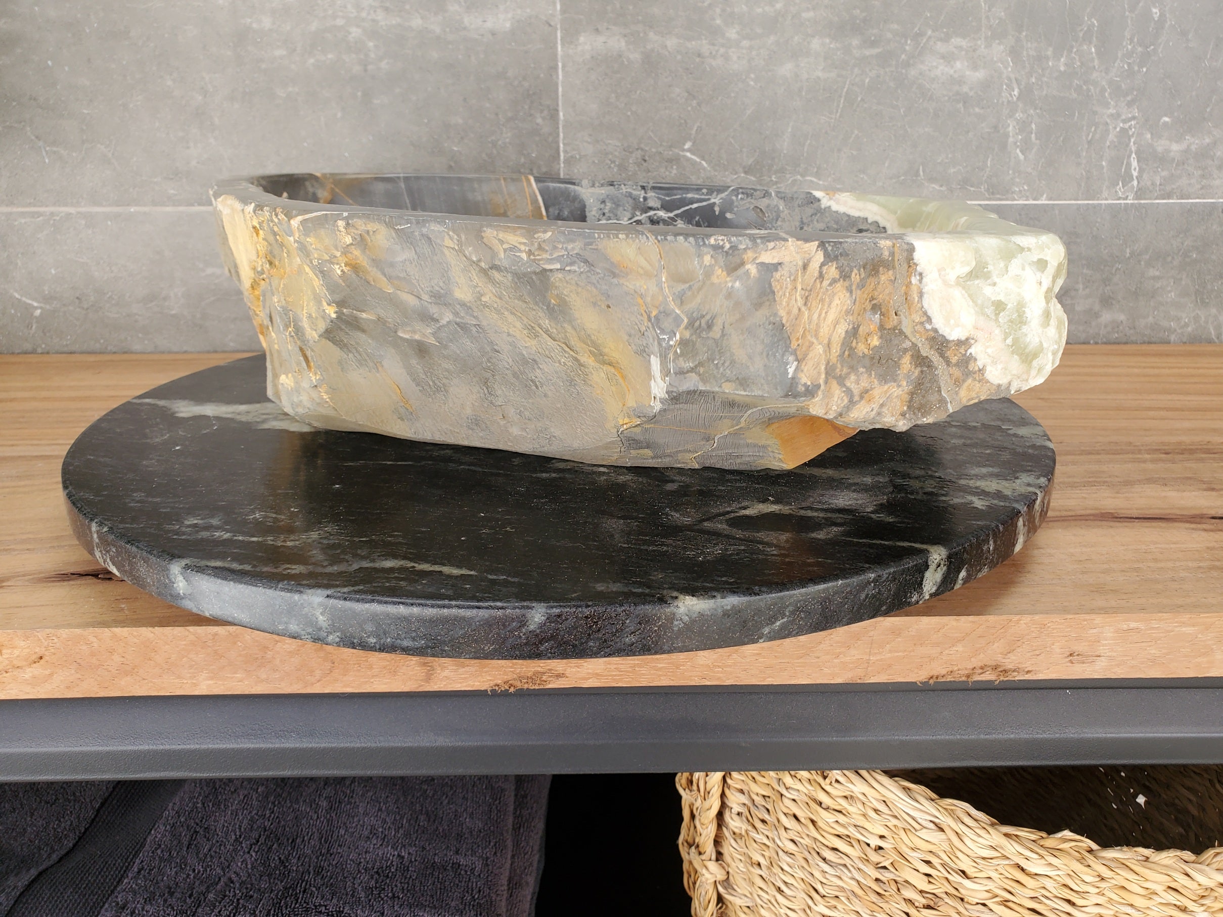 S33_05 Natural Stone Vessel Bathroom Sink - 15 x 15 inch