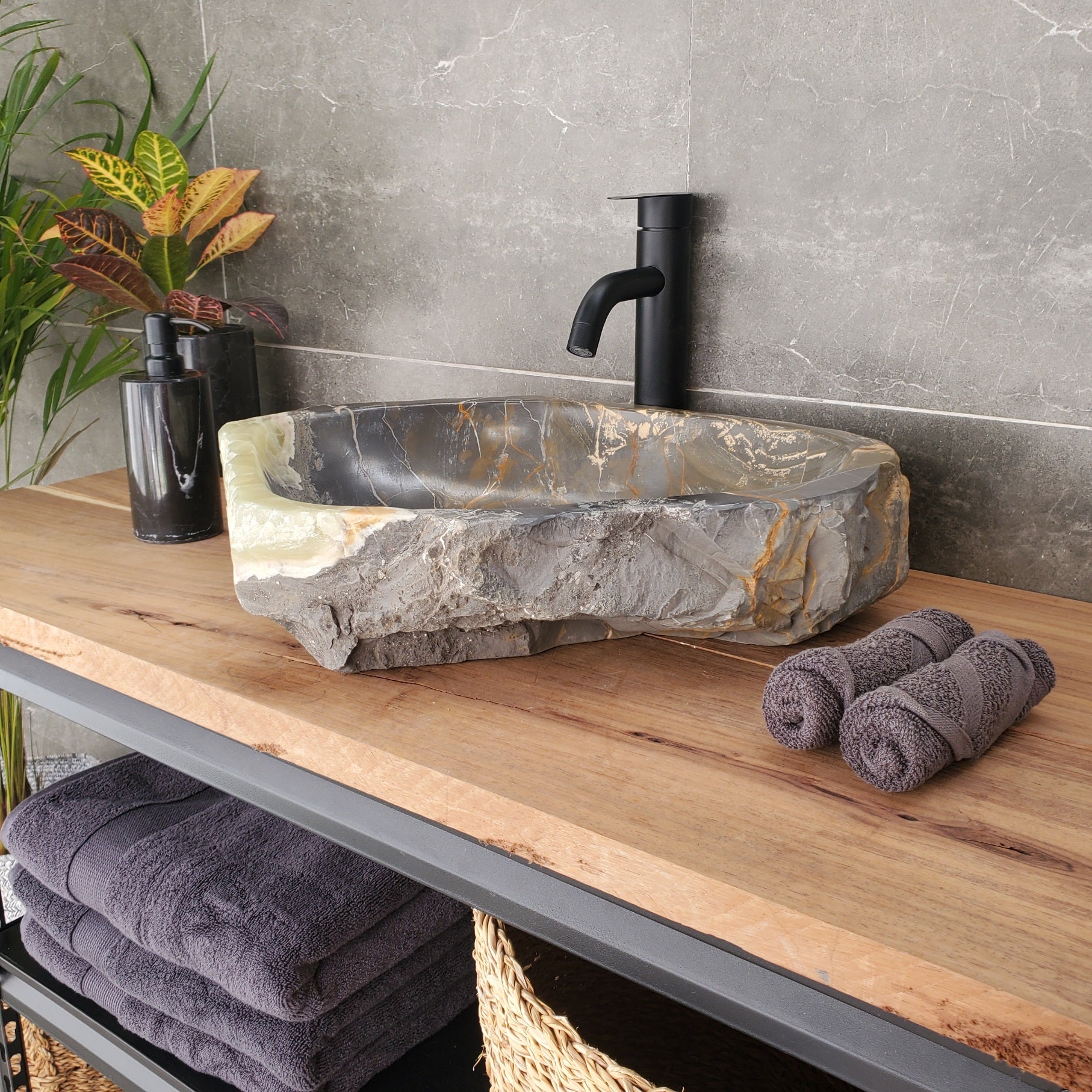 S33_05 Natural Stone Vessel Bathroom Sink - 15 x 15 inch