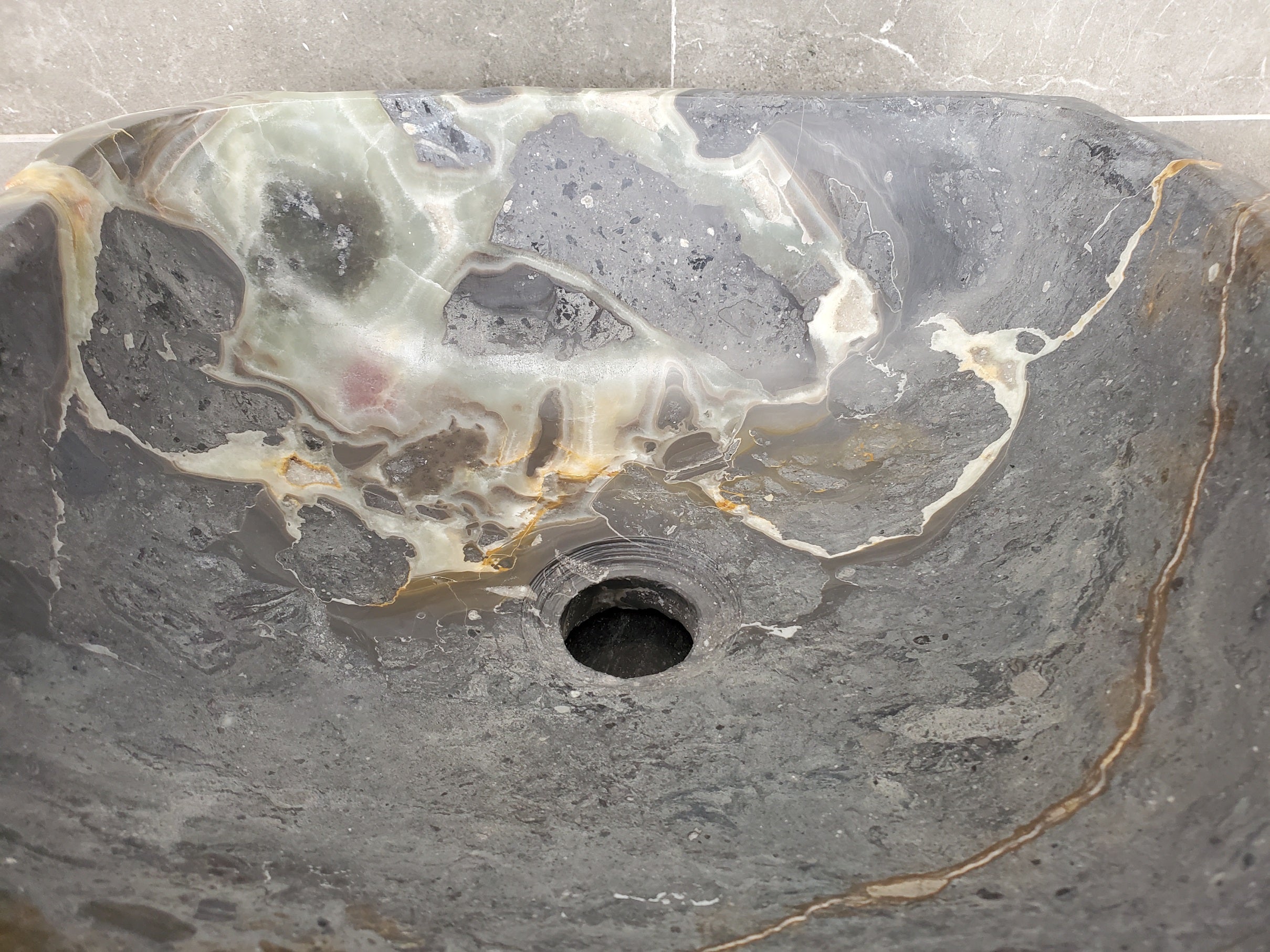 S33_02 Onyx and Slate Stone Vessel Bathroom Sink - 15.5 x 15 inch