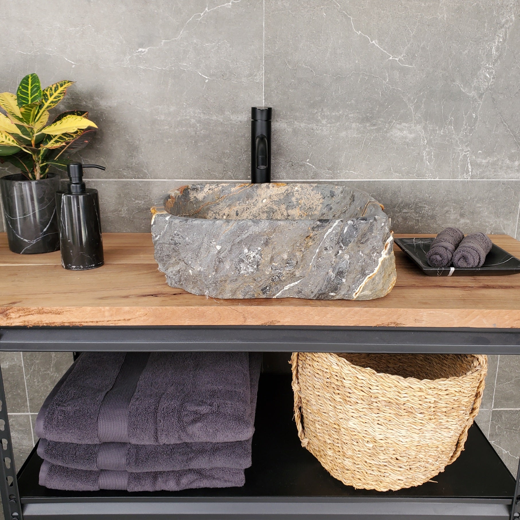 S33_01 Onyx Stone Vessel Bathroom Sink - 15.5 x 15