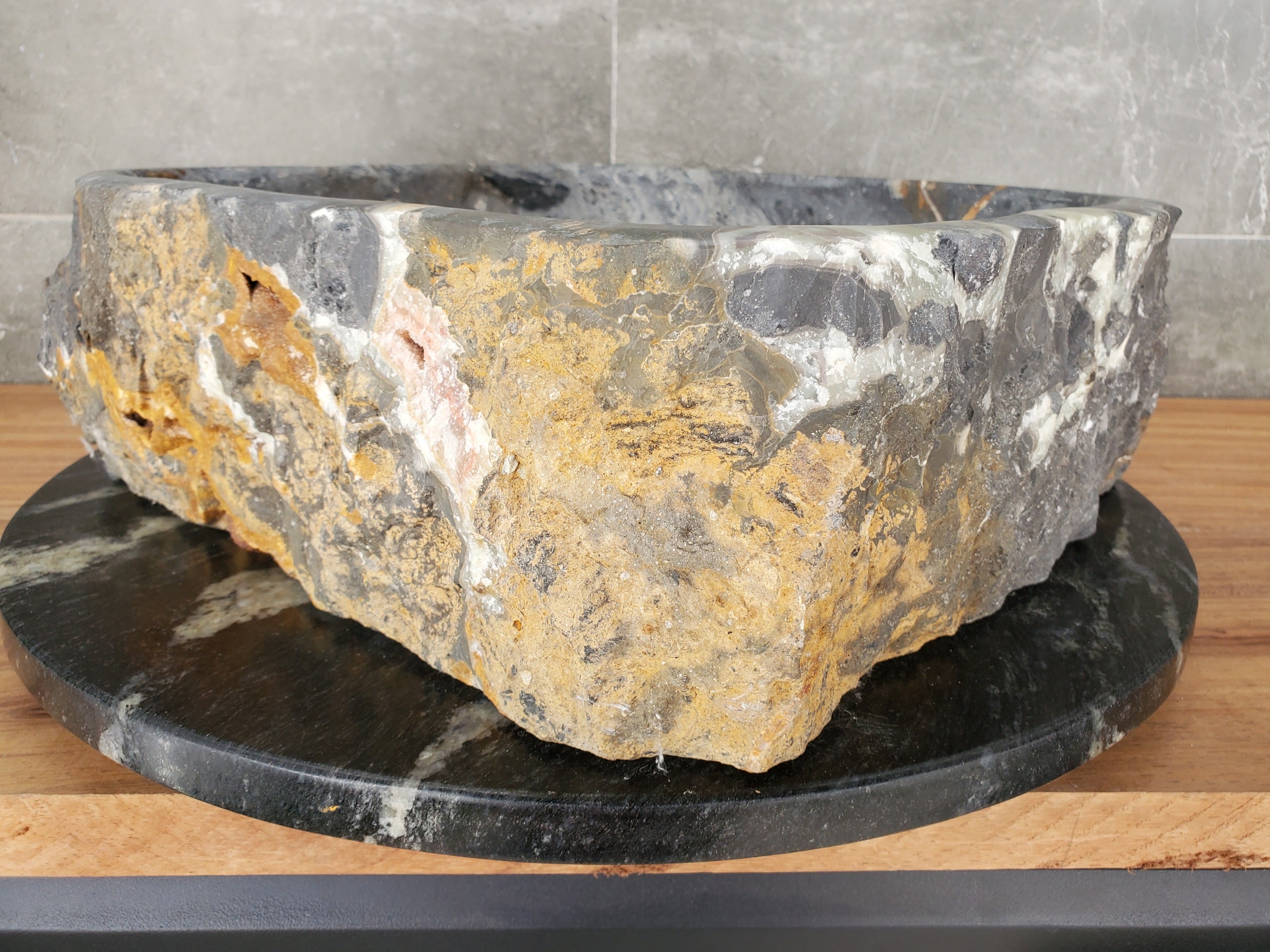 S33_03 Onyx and Slate Stone Vessel Bathroom Sink- 15.5 x 15 inch