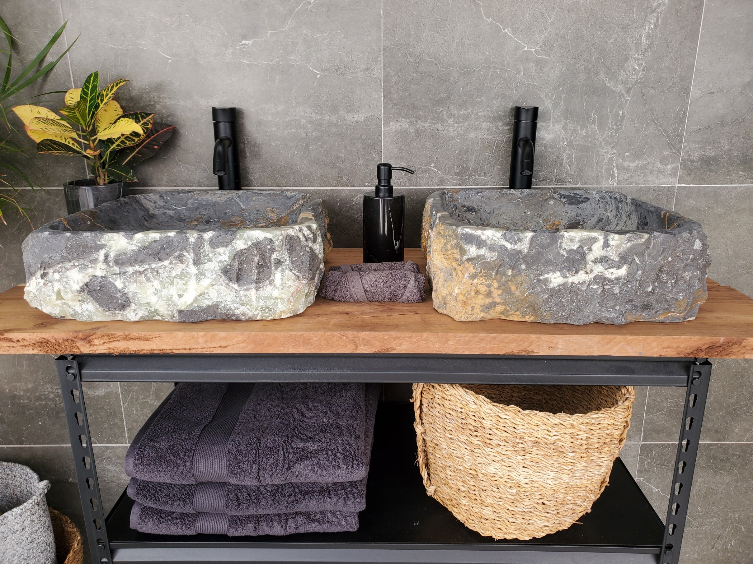 SET3308 Natural Stone Master Bath Set of 2 (Two) Vessel Sinks - 15.5 x 15 inch