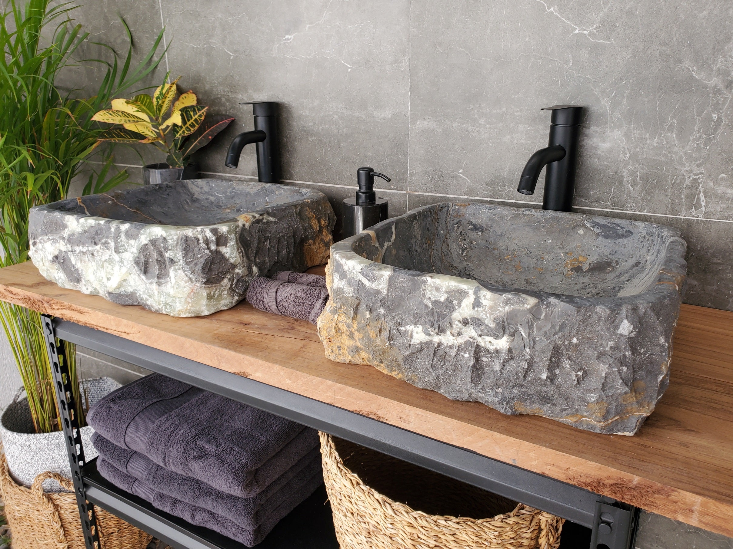 SET3308 Natural Stone Master Bath Set of 2 (Two) Vessel Sinks