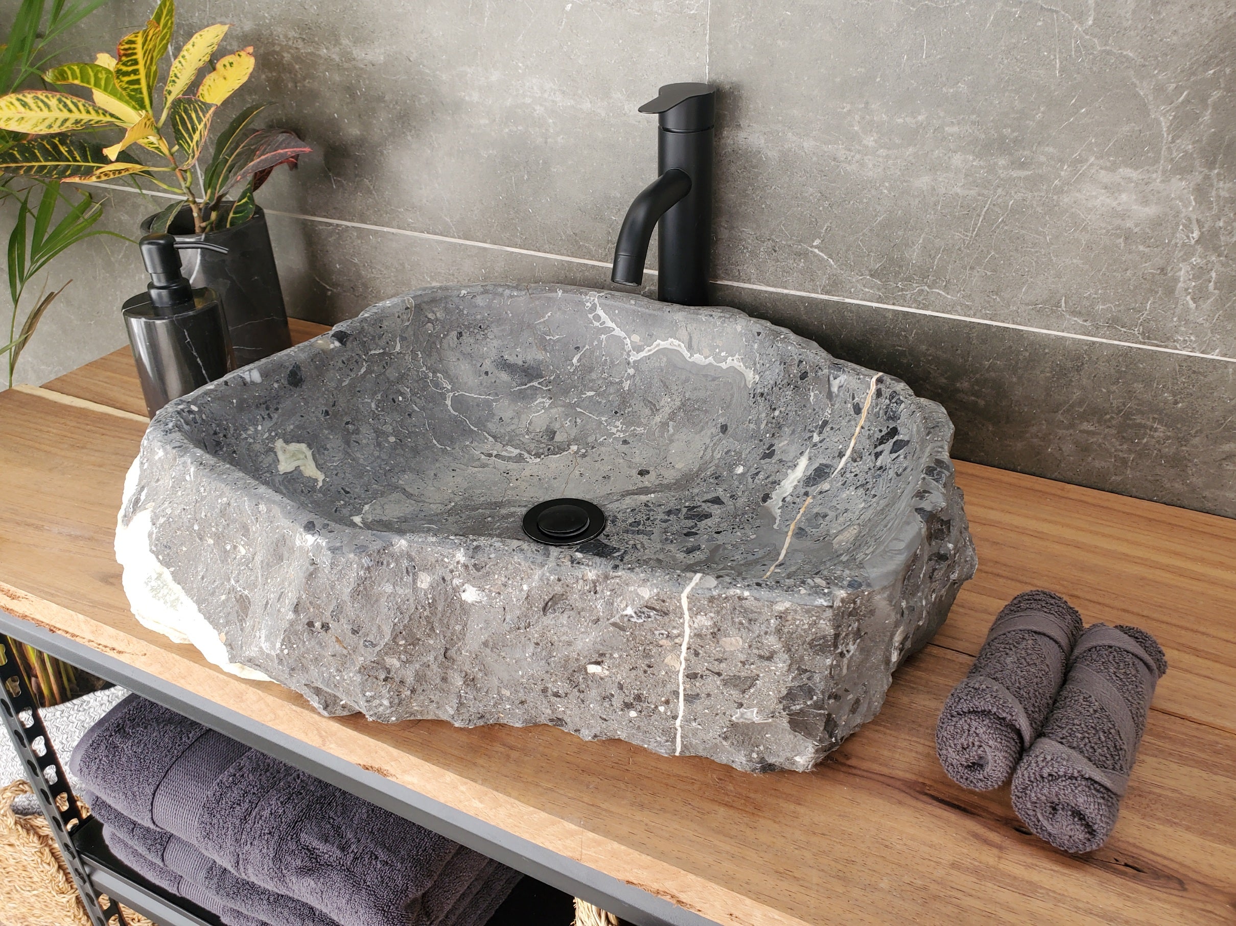 S33_04 Onyx and Slate Stone Vessel Bathroom Sink - 19 x 16 inch