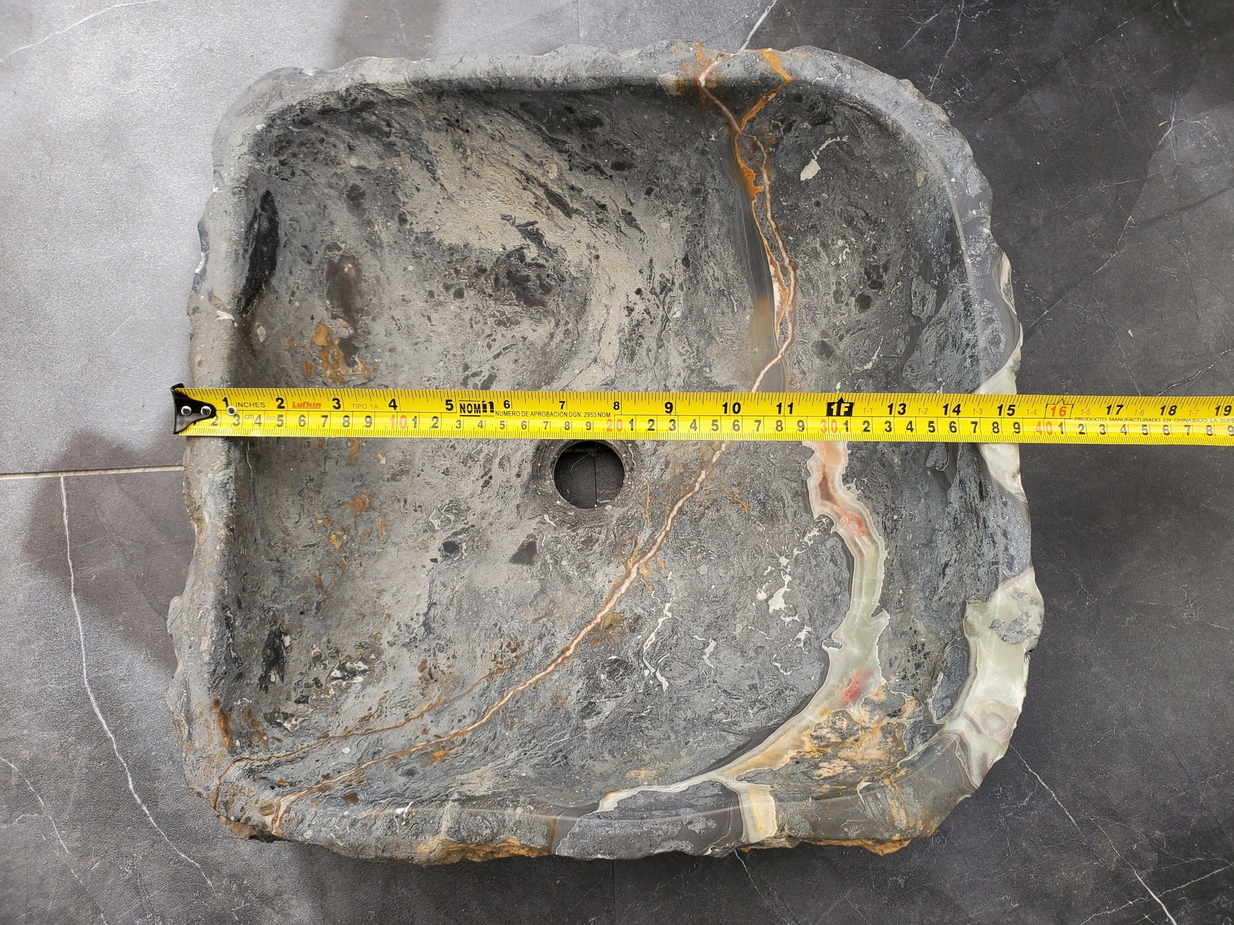 S33_03 Onyx and Slate Stone Vessel Bathroom Sink- 15.5 x 15 inch