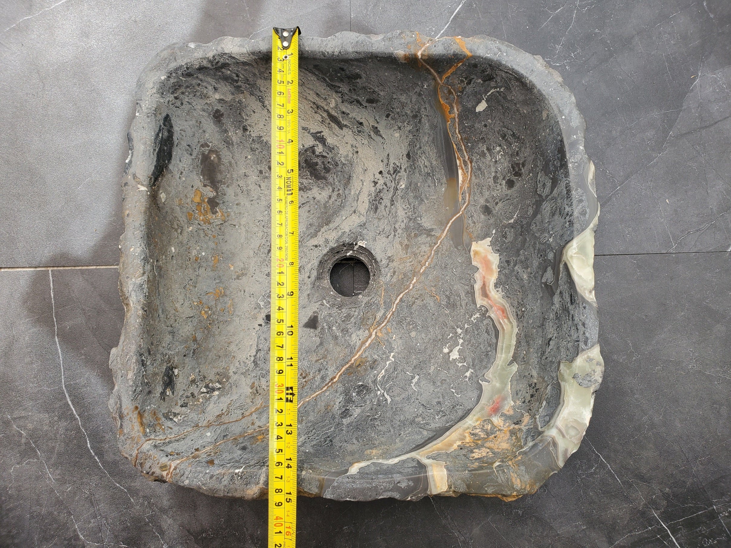 S33_03 Onyx and Slate Stone Vessel Bathroom Sink- 15.5 x 15 inch