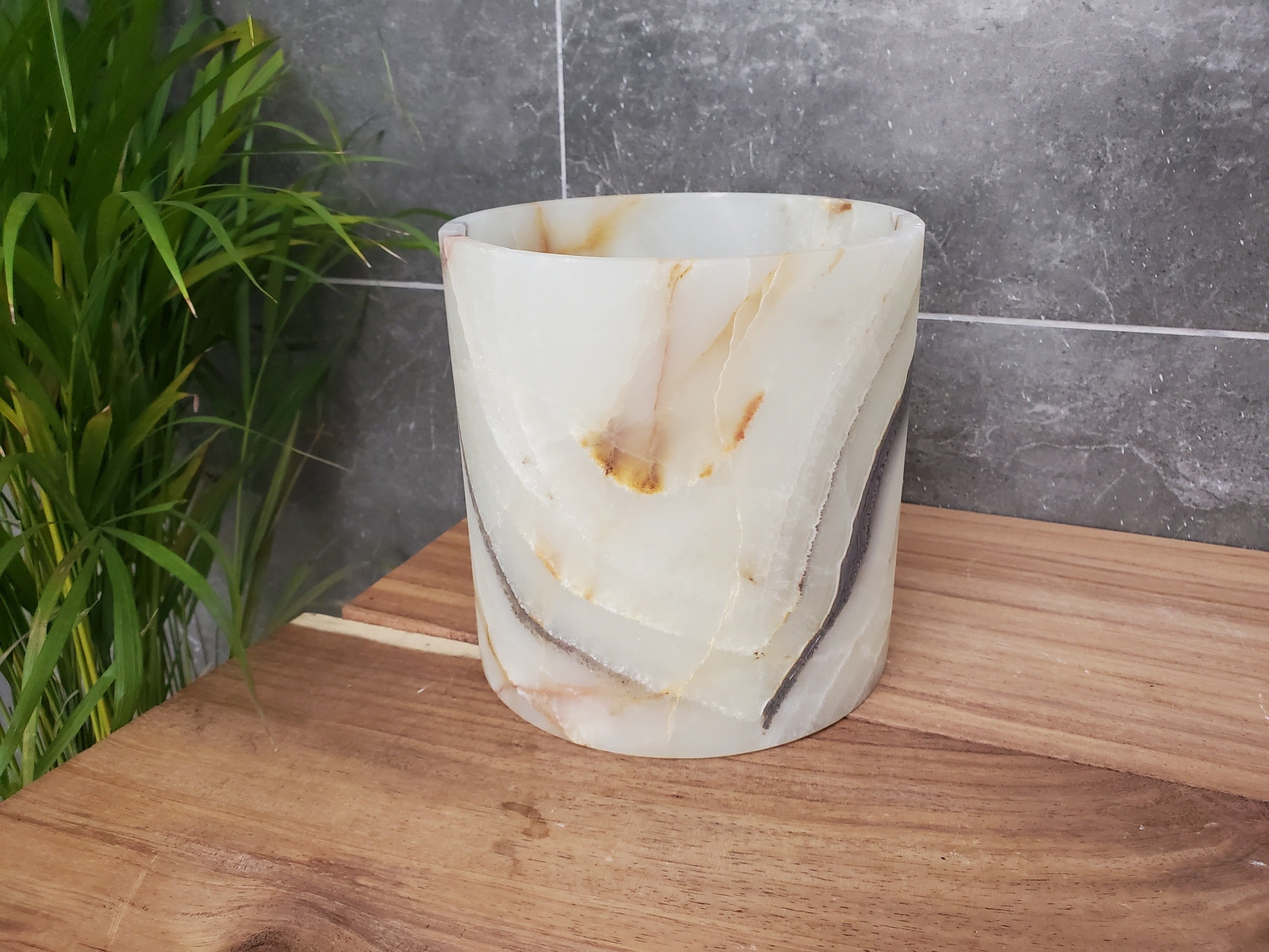 WB_18RD Onyx Stone Waste Basket