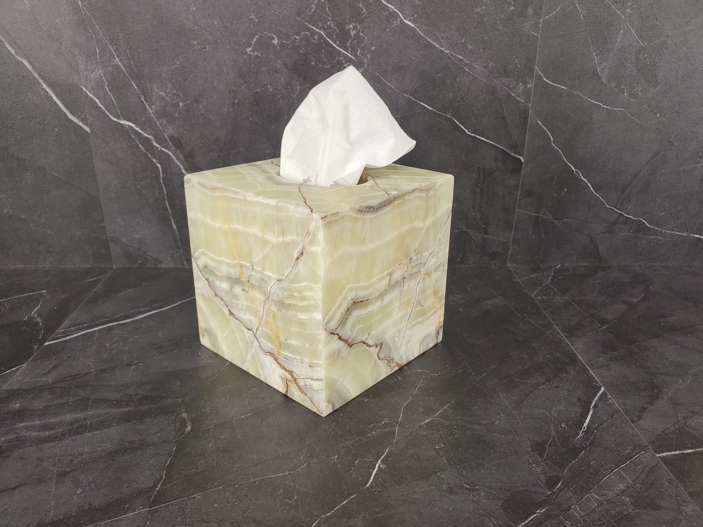 TCSQ_49 Green Onyx Tissue Box Cover (Cube)