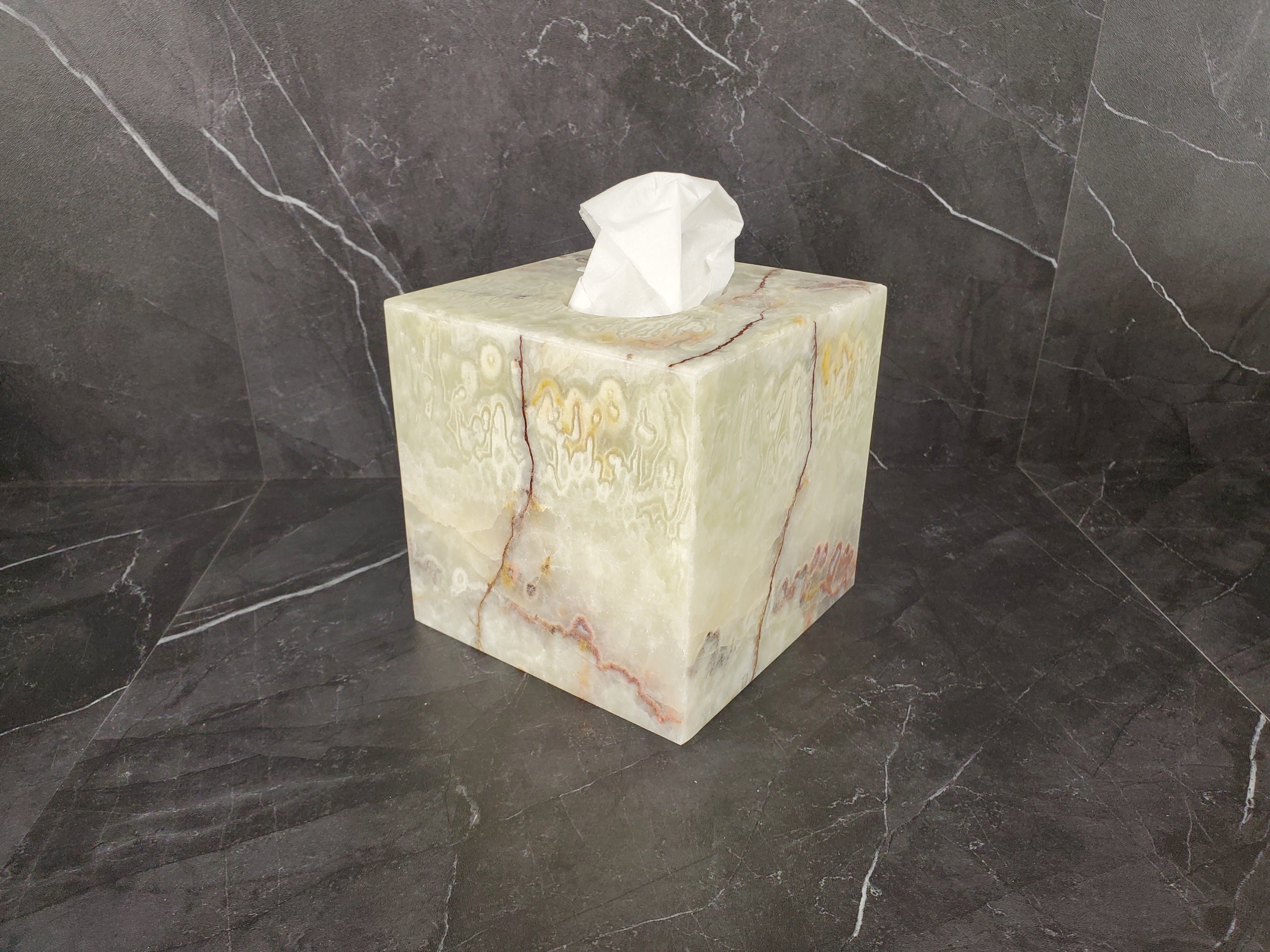 TCSQ_48 Green Onyx Tissue Box Cover (Cube)