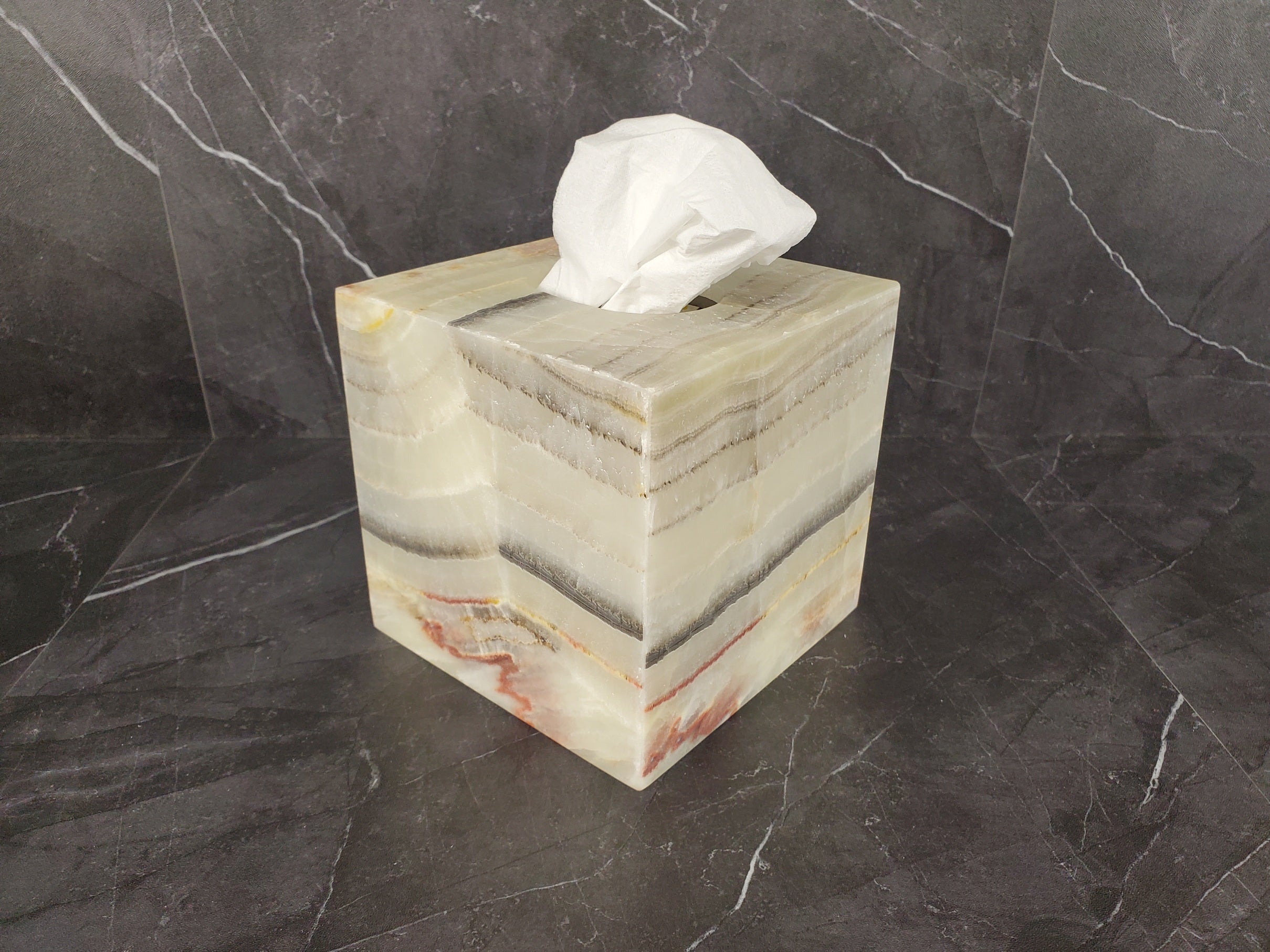 TCSQ_50 Green Onyx Tissue Box Cover (Cube)
