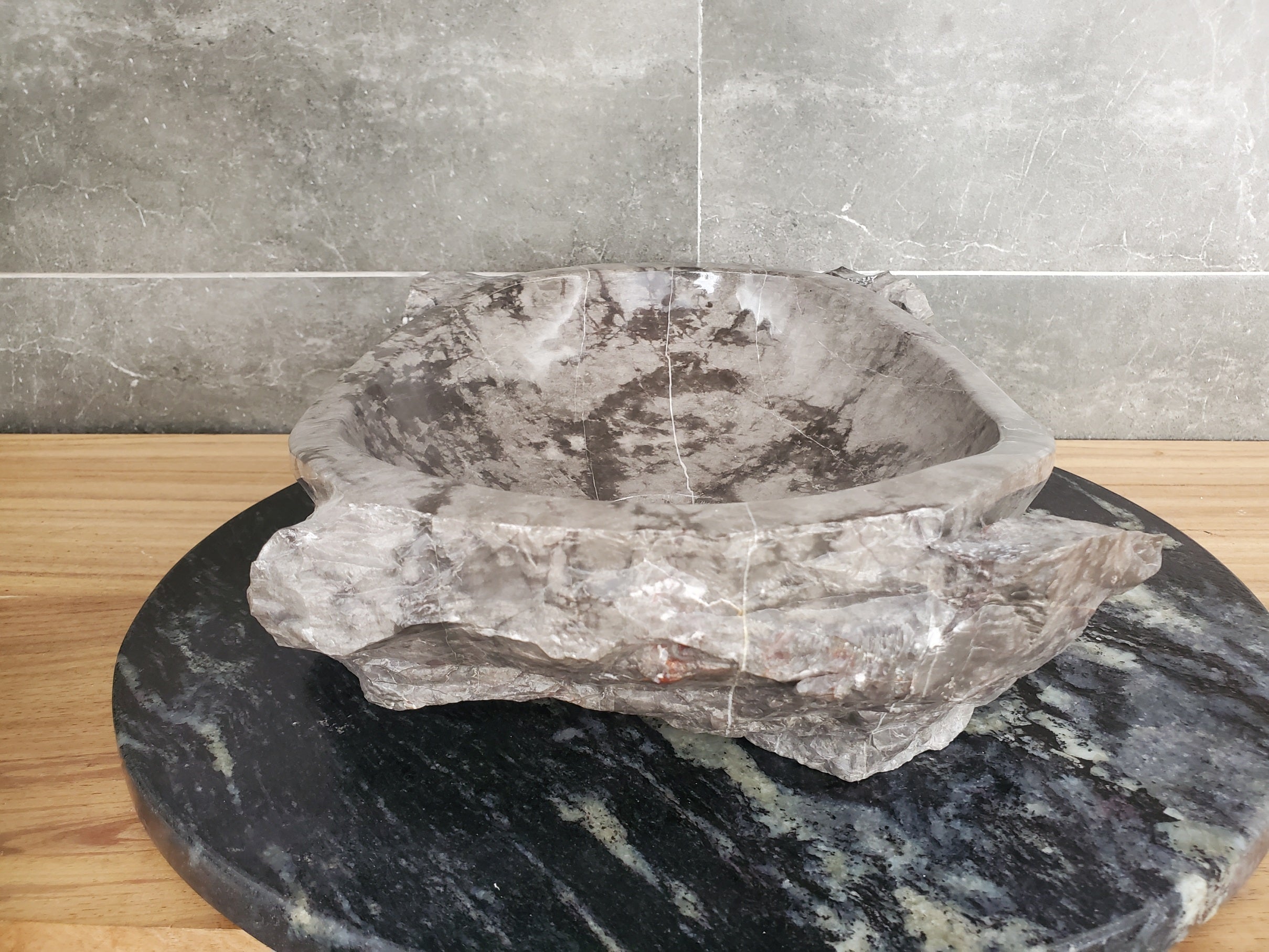 S31_42 Oval Carved Marble Vessel Sink - 16 x 12 inch