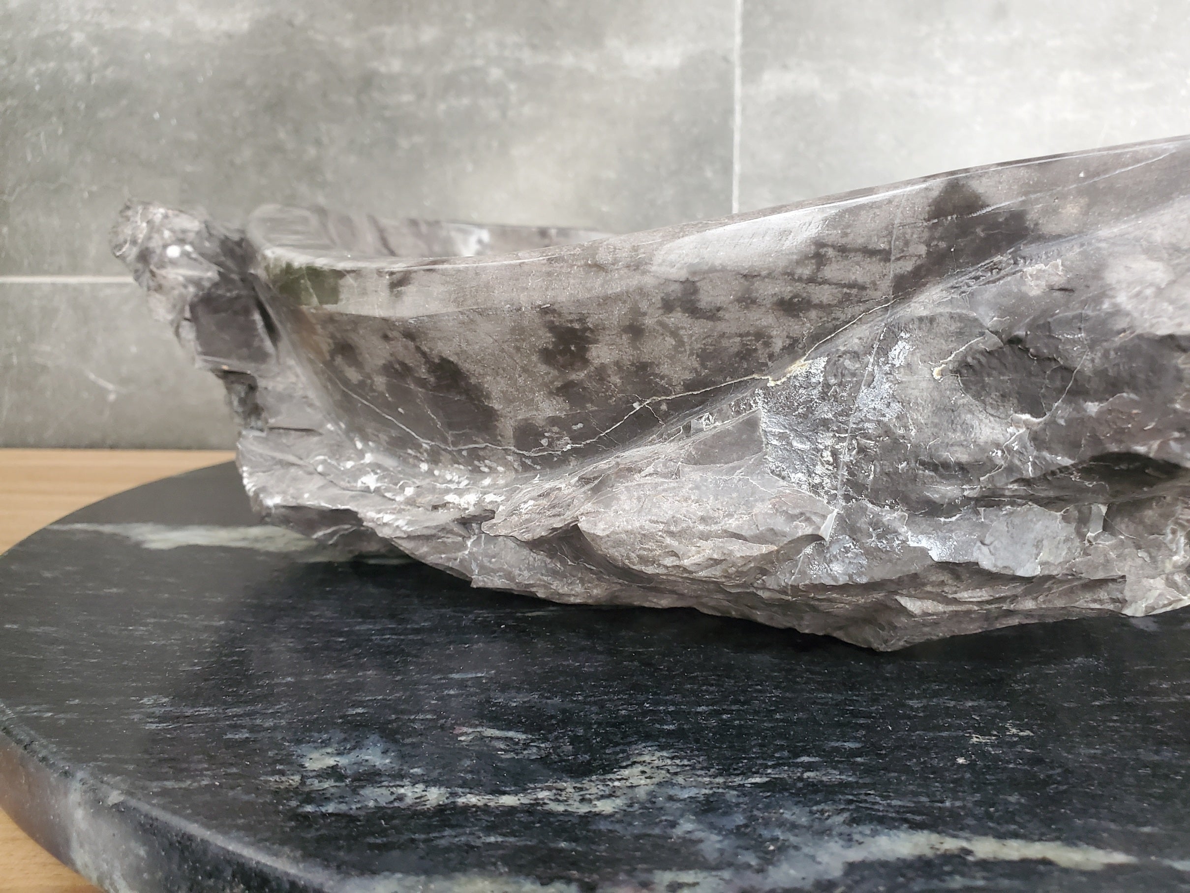 S31_42 Oval Carved Marble Vessel Sink - 16 x 12 inch