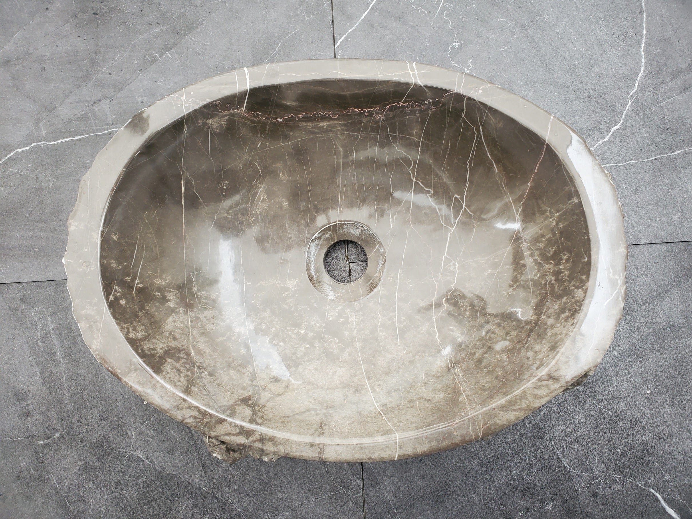 S31_40 Oval Carved Marble Vessel Sink - 16 x 12 inch