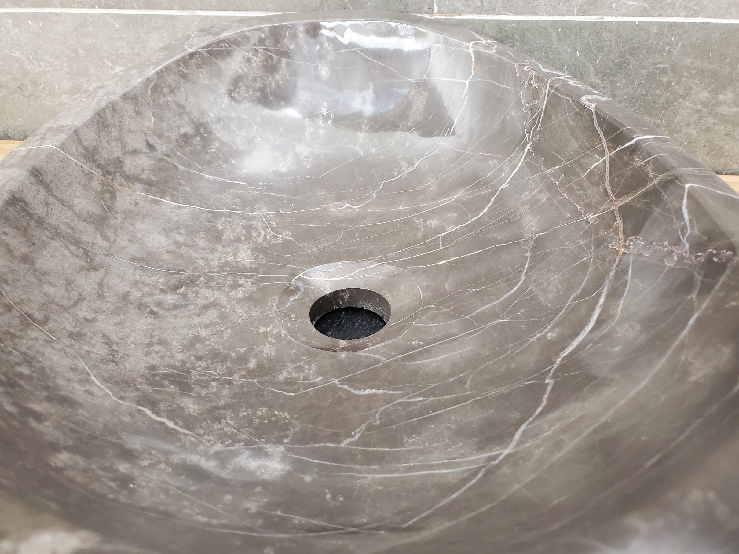 S31_41 Oval Carved Marble Vessel Sink - 16 x 13.5 inch