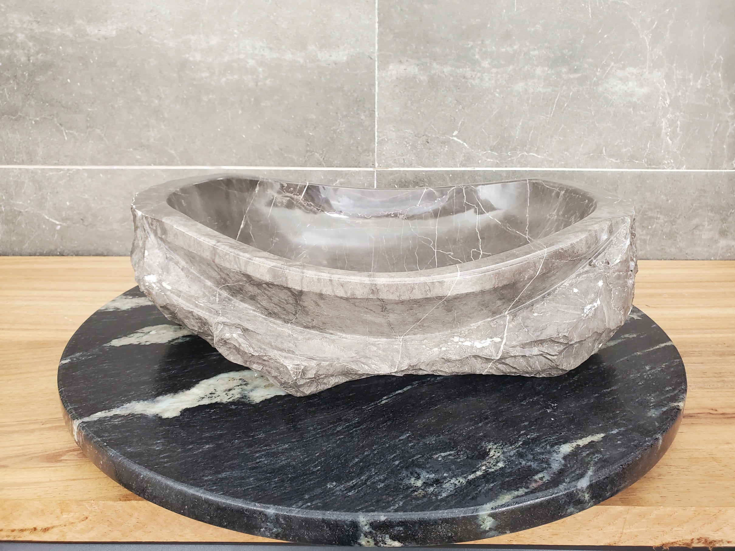 S31_40 Oval Carved Marble Vessel Sink - 16 x 12 inch