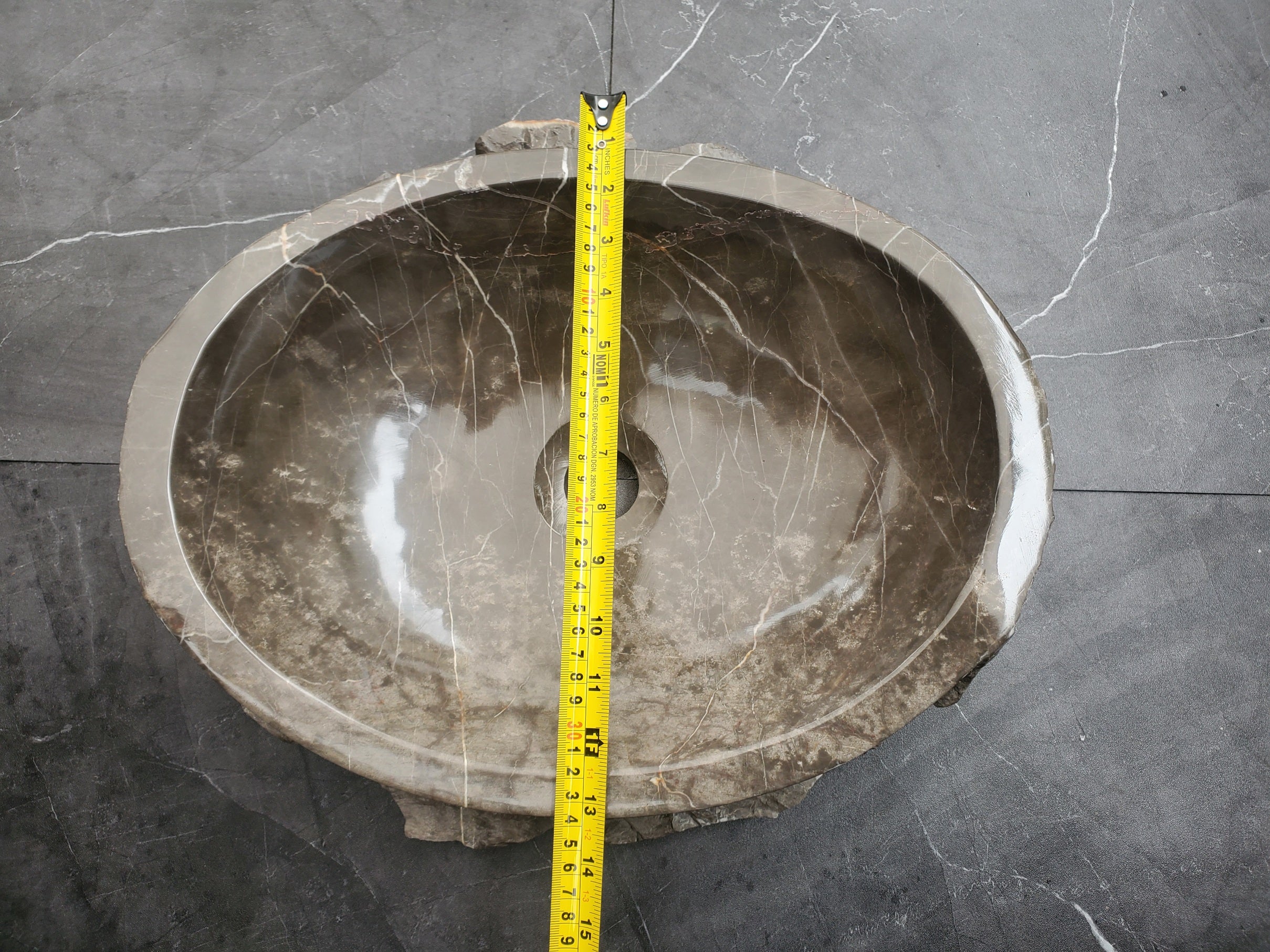 S31_41 Oval Carved Marble Vessel Sink - 16 x 13.5 inch