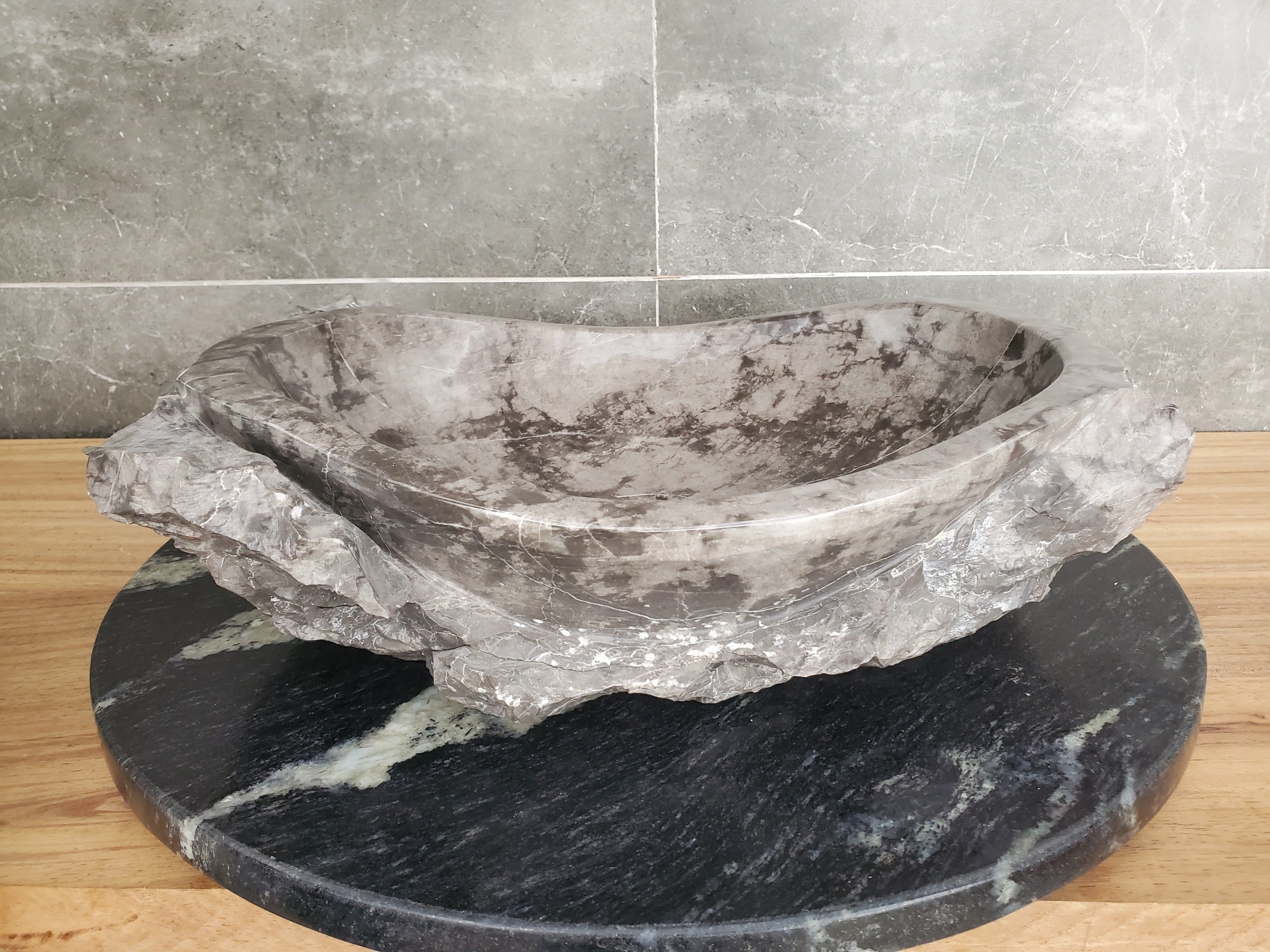 S31_42 Oval Carved Marble Vessel Sink - 16 x 12 inch